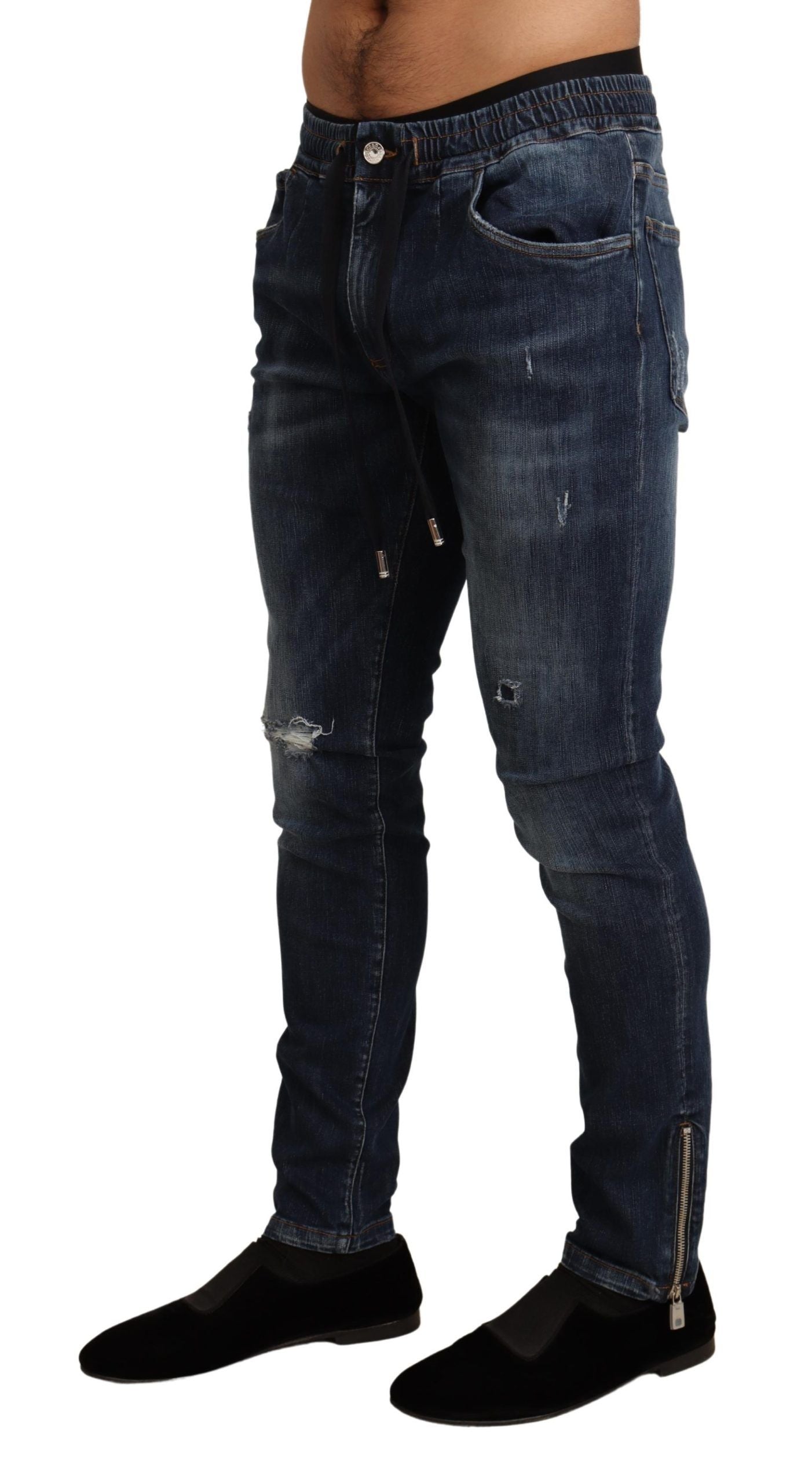 Dolce &amp; Gabbana Blue Cotton Stretch Tattered Denim Jeans