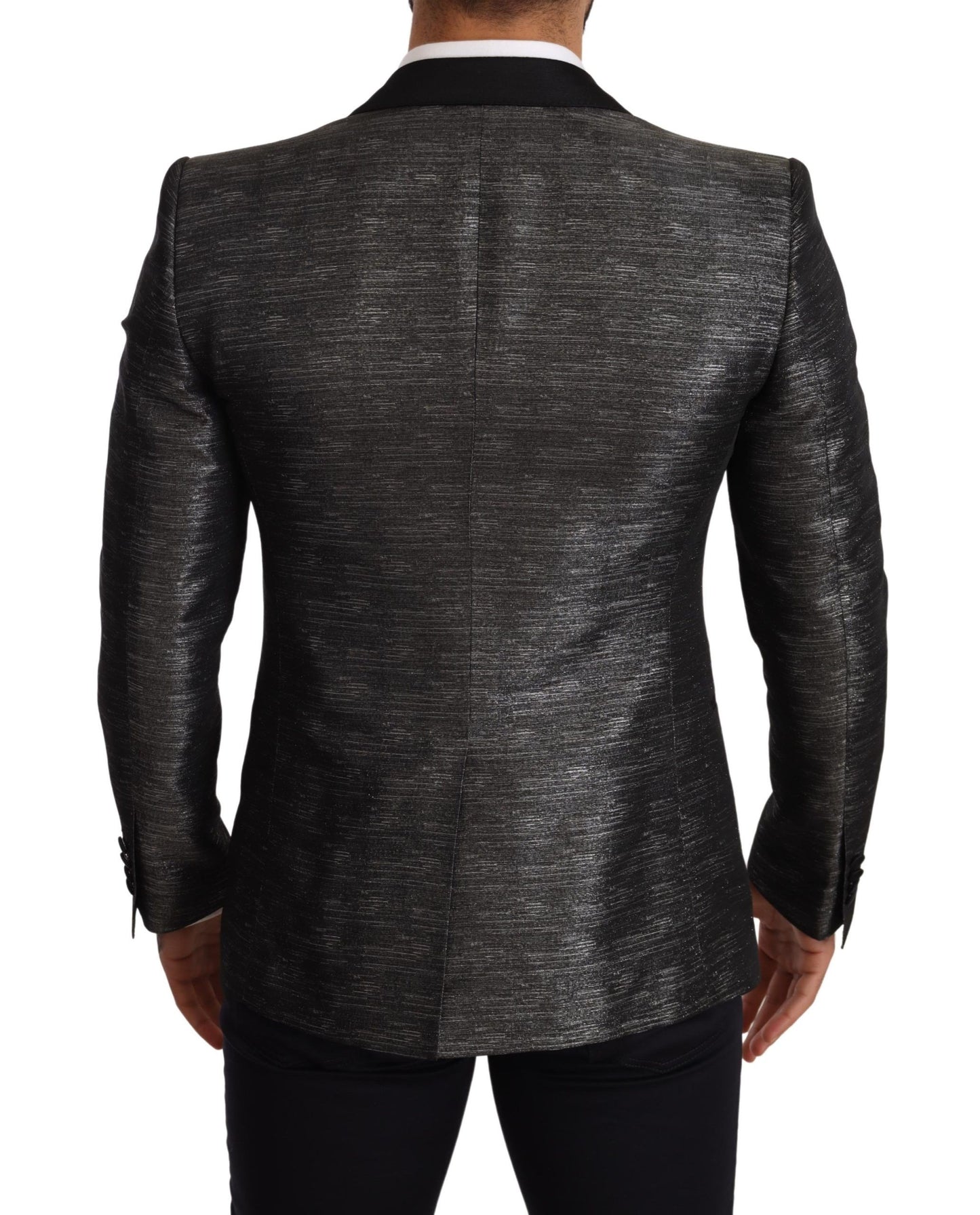 Dolce &amp; Gabbana Grey Metallic Black Slim Tuxedo Blazer