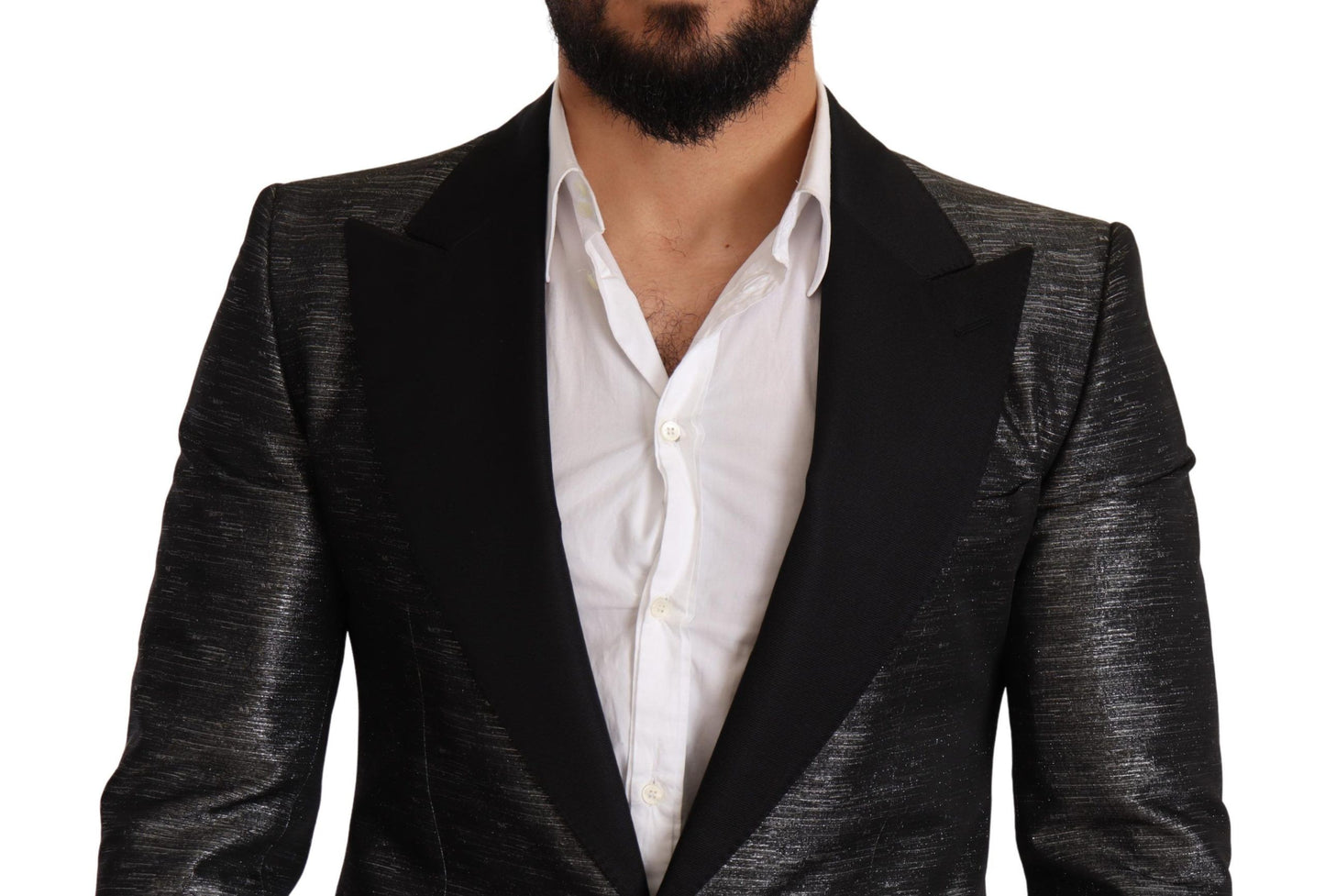 Dolce &amp; Gabbana Grey Metallic Black Slim Tuxedo Blazer