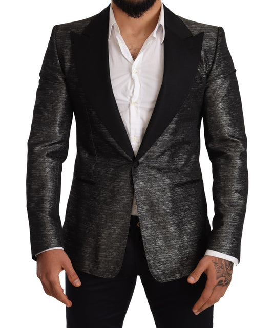 Dolce &amp; Gabbana Slim Smoking-Blazer in Grau-Metallic-Schwarz