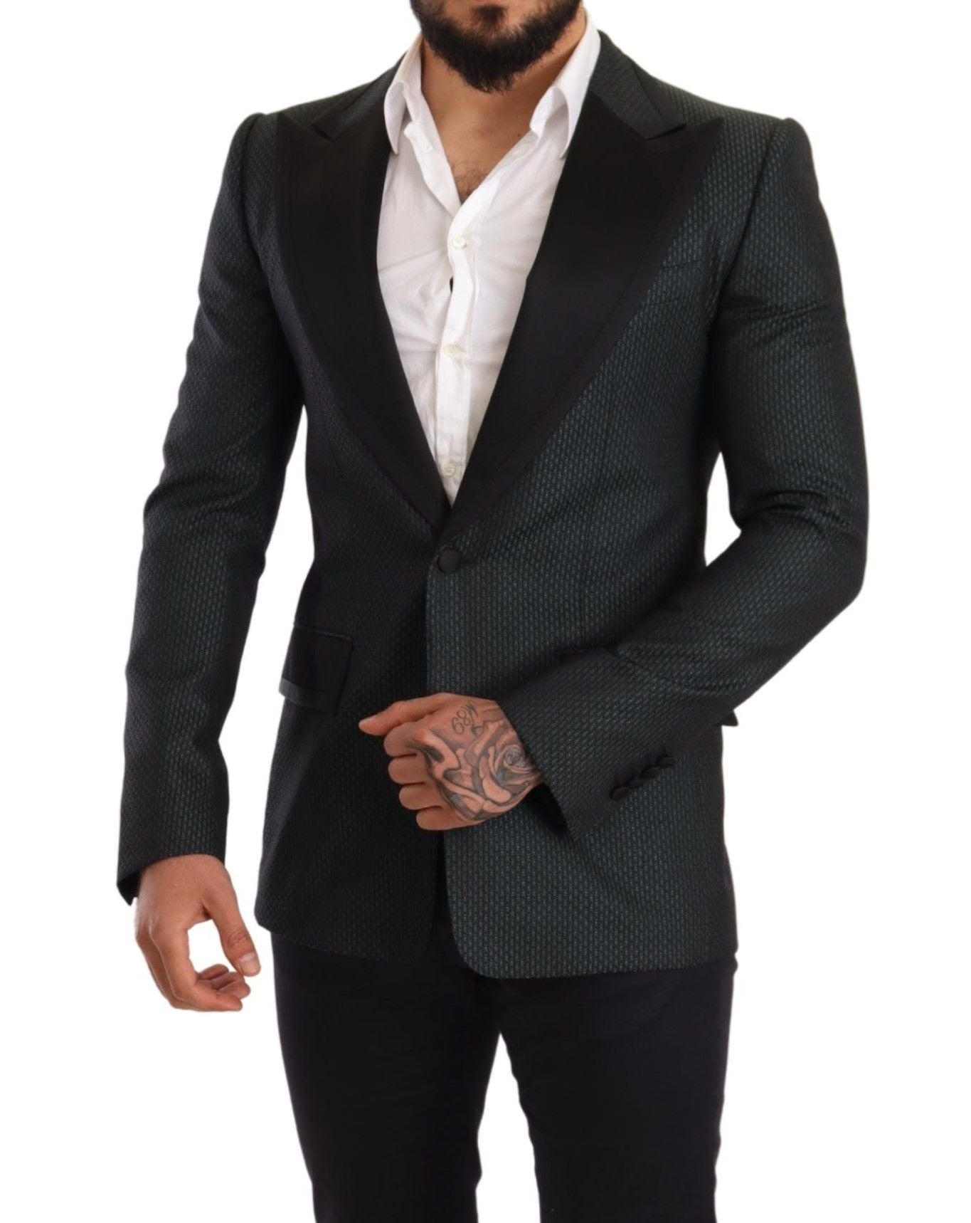 Dolce &amp; Gabbana Black Green Slim Fit Coat Jacket Blazer