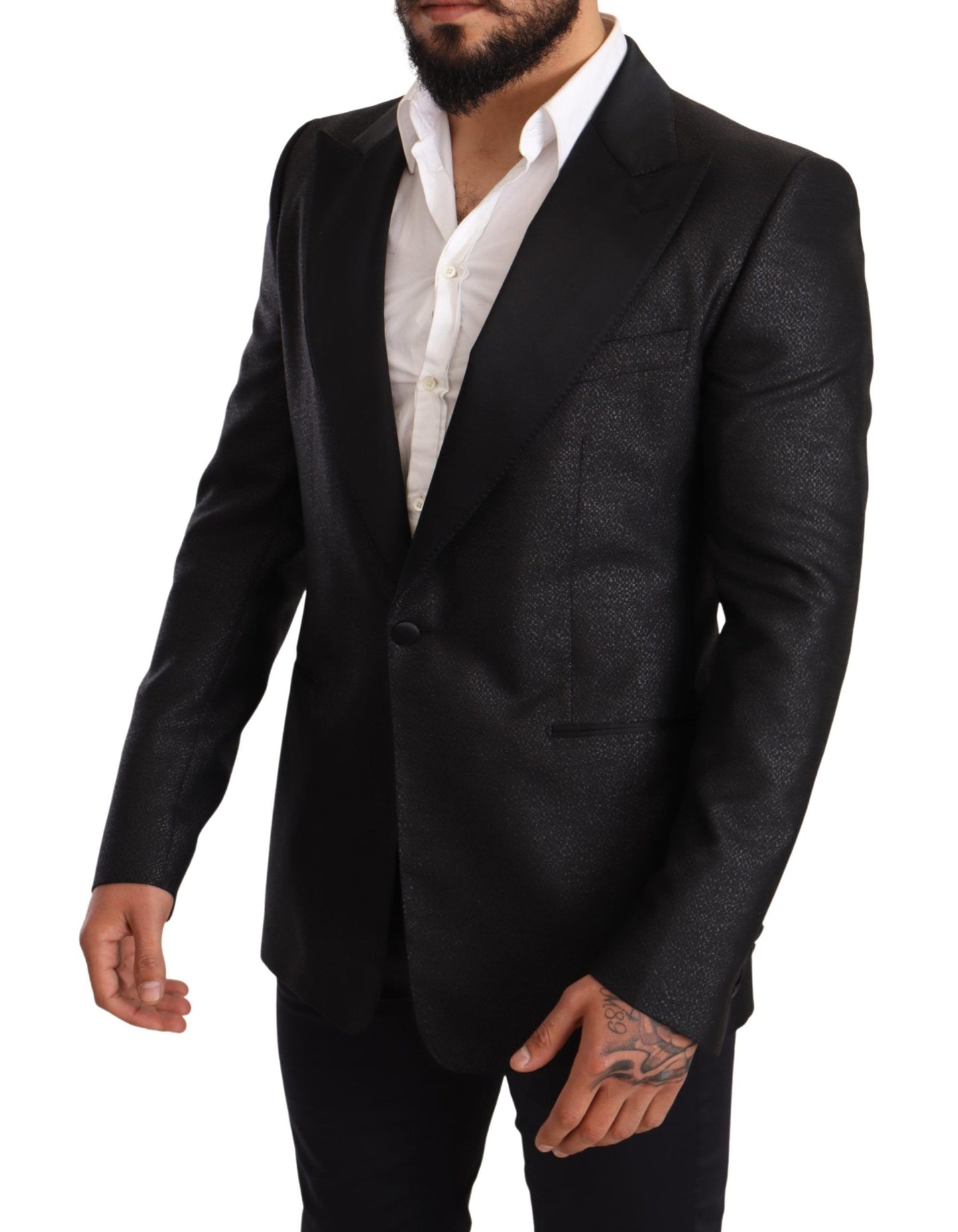 Dolce &amp; Gabbana Black Metallic Slim Jacket Tuxedo Blazer