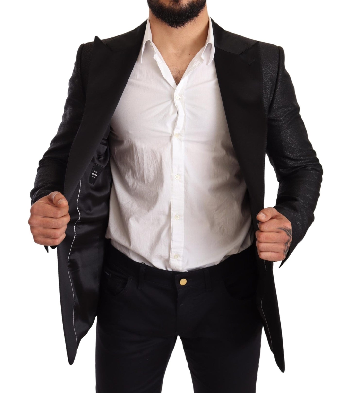 Dolce &amp; Gabbana Black Metallic Slim Jacket Tuxedo Blazer