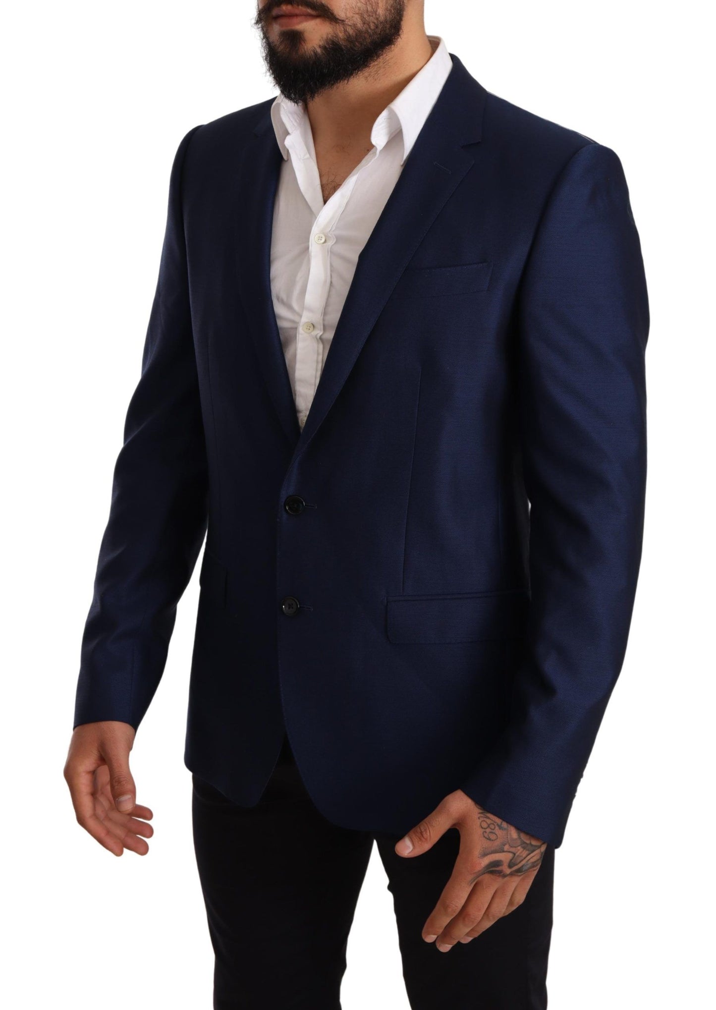 Dolce &amp; Gabbana Blue Wool Slim Fit Mantel MARTINI Blazer