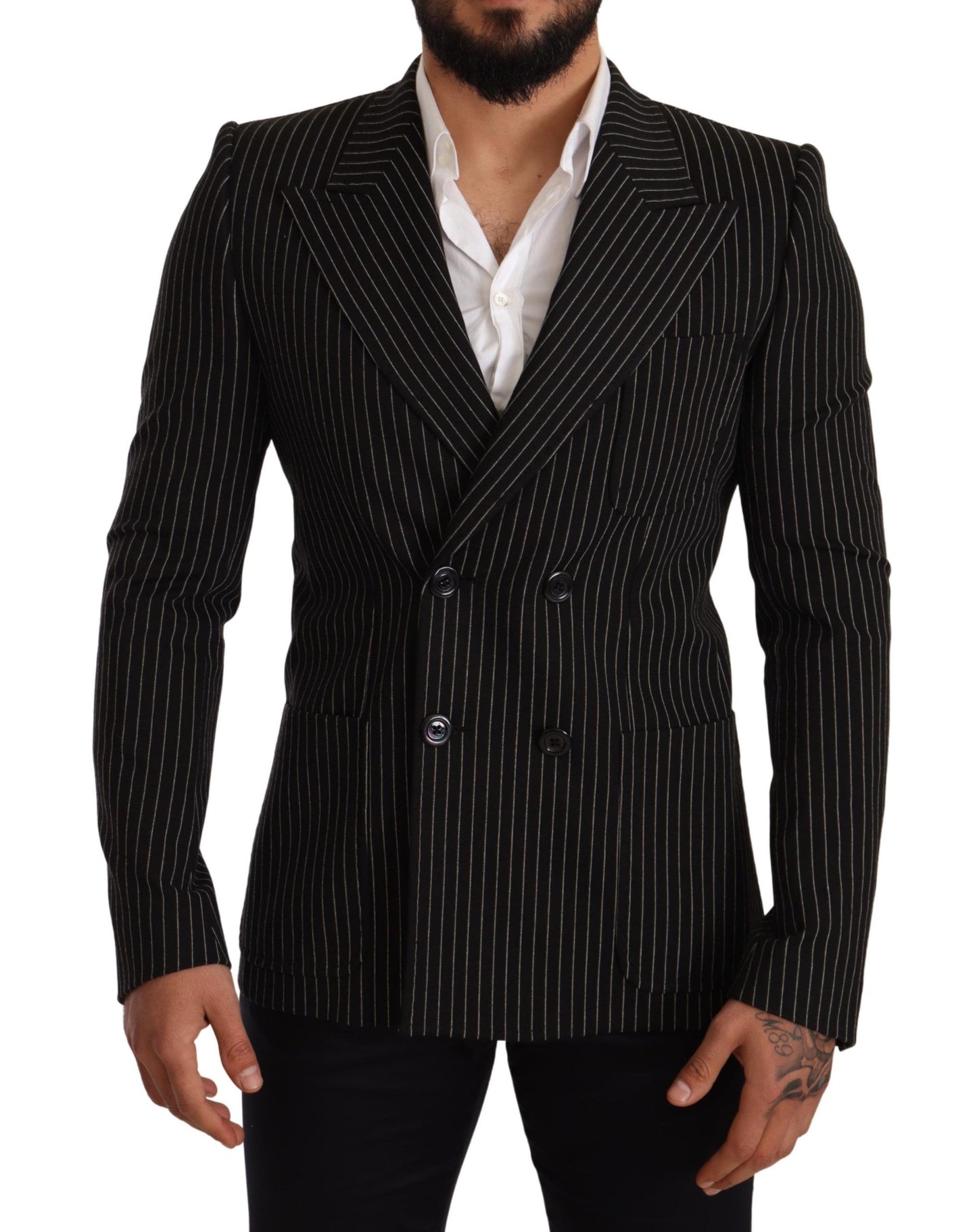 Dolce &amp; Gabbana Black White Striped Slim Fit Coat Blazer