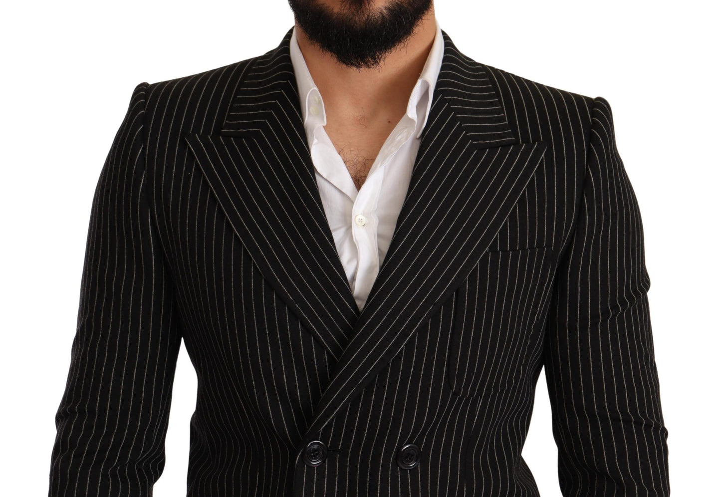 Dolce &amp; Gabbana Black White Striped Slim Fit Coat Blazer