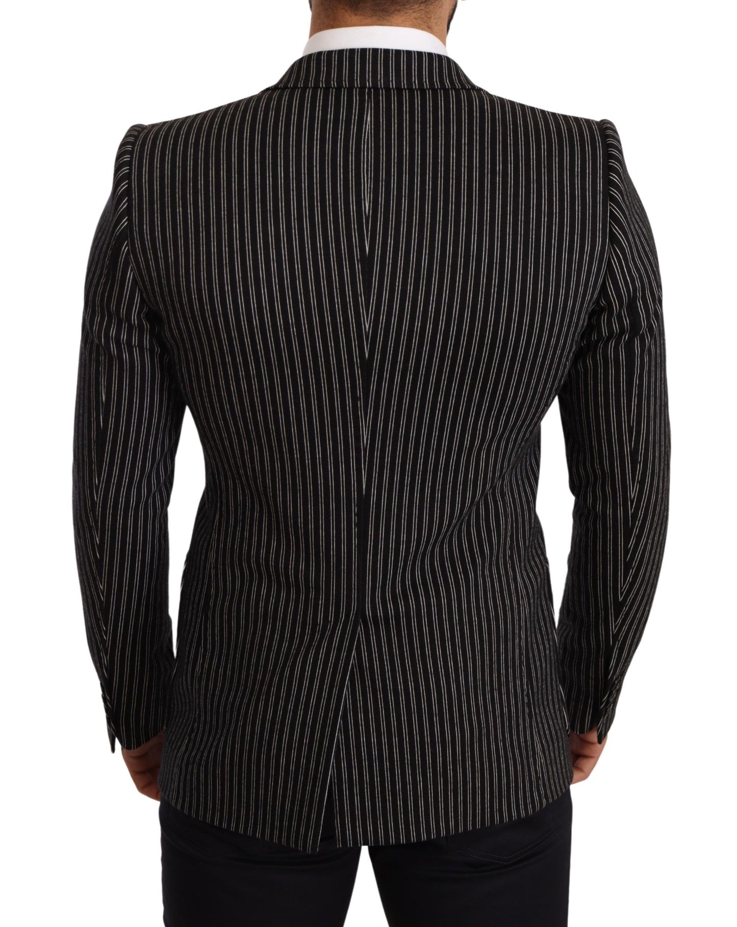 Dolce &amp; Gabbana Black Striped Slim Fit Wool Coat Blazer