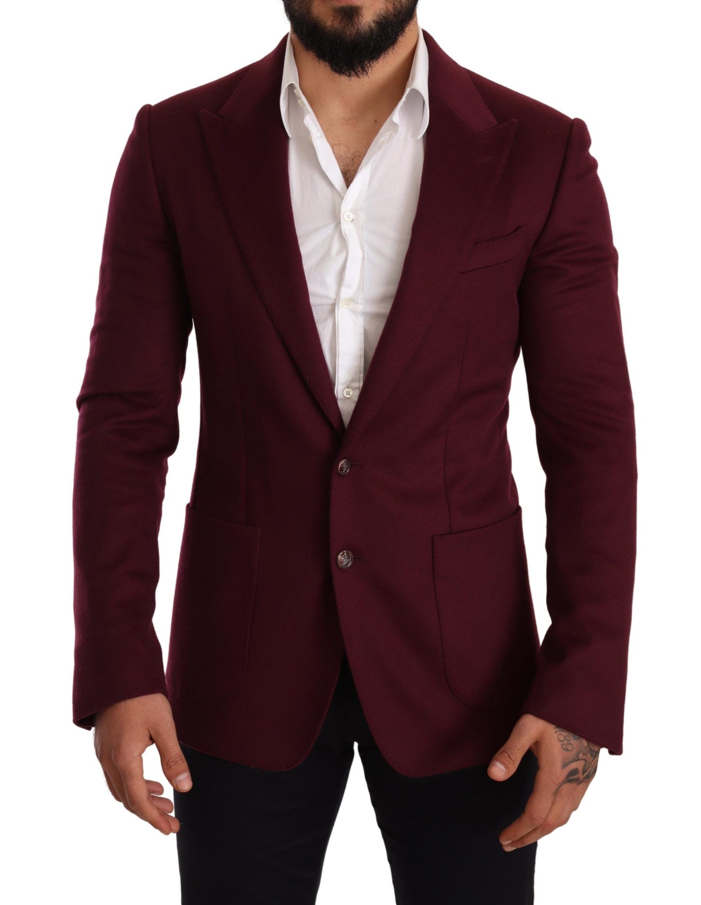 Dolce &amp; Gabbana Maroon Cashmere Slim Fit Coat Jacket Blazer