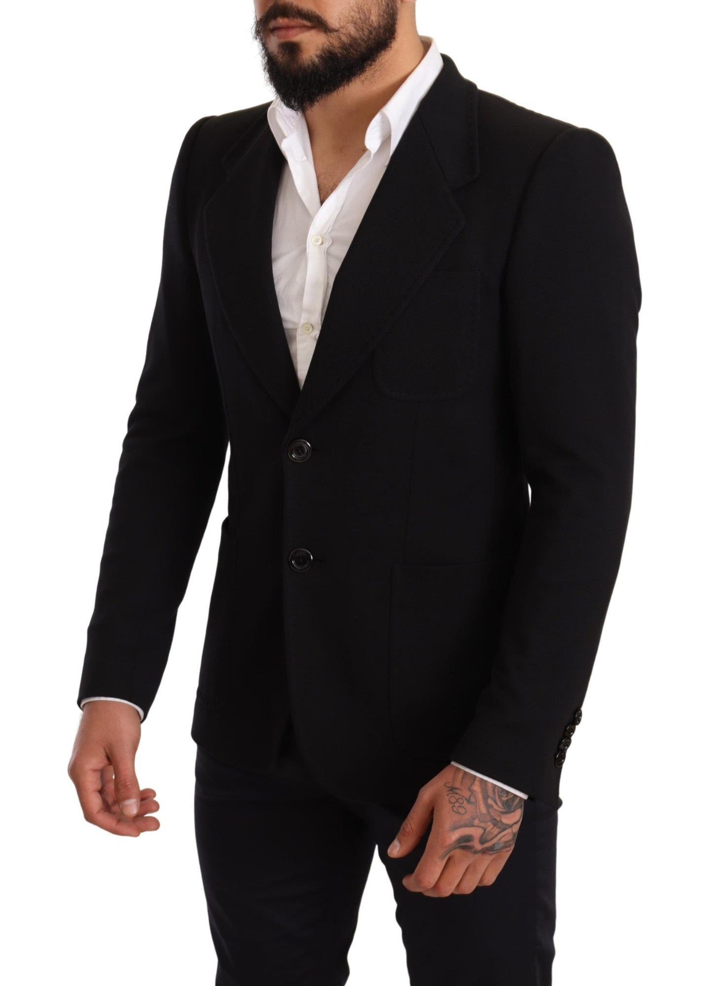 Dolce &amp; Gabbana Black Cotton Slim Fit Coat Jacket Blazer