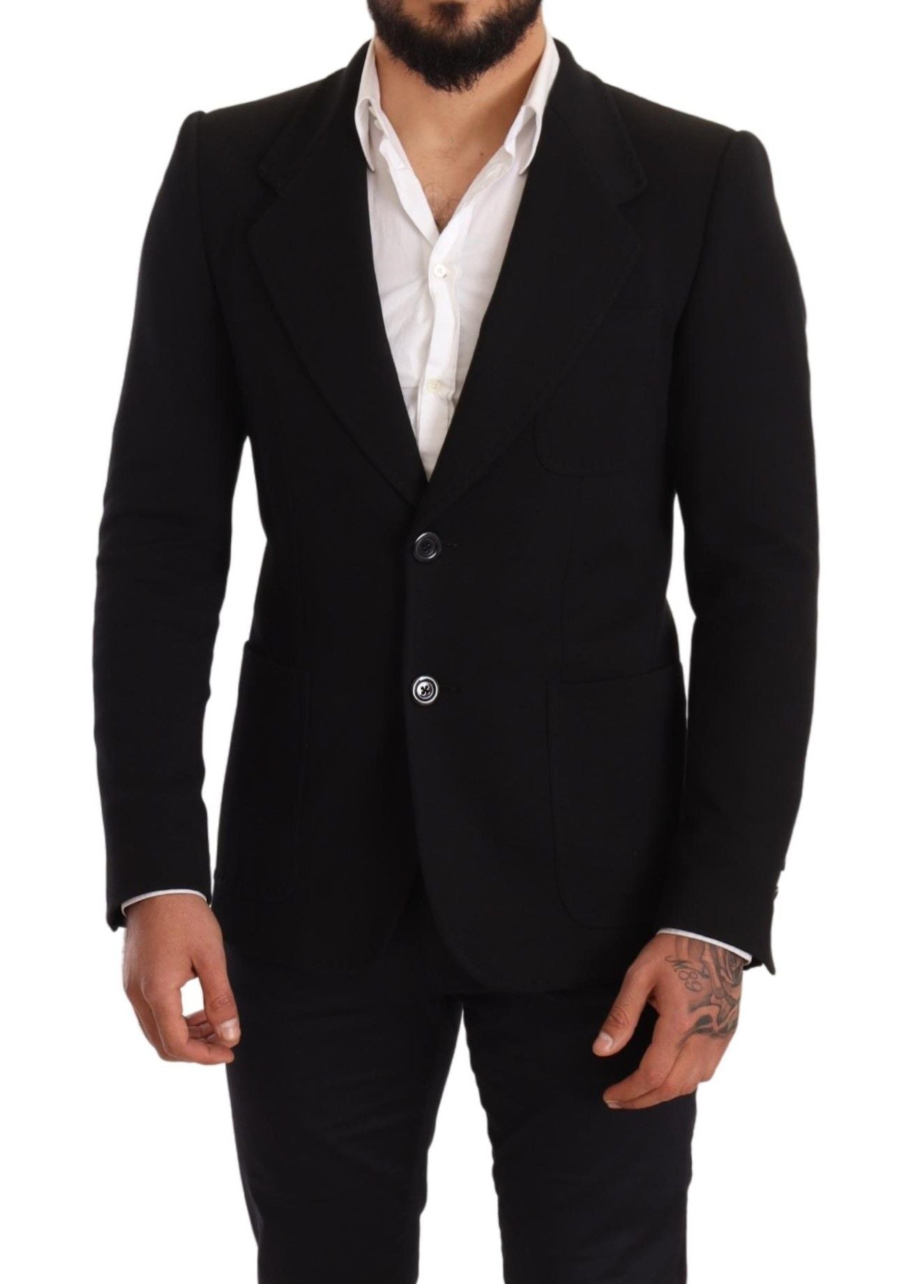 Dolce &amp; Gabbana Schwarzer Slim-Fit-Mantel-Jacken-Blazer aus Baumwolle