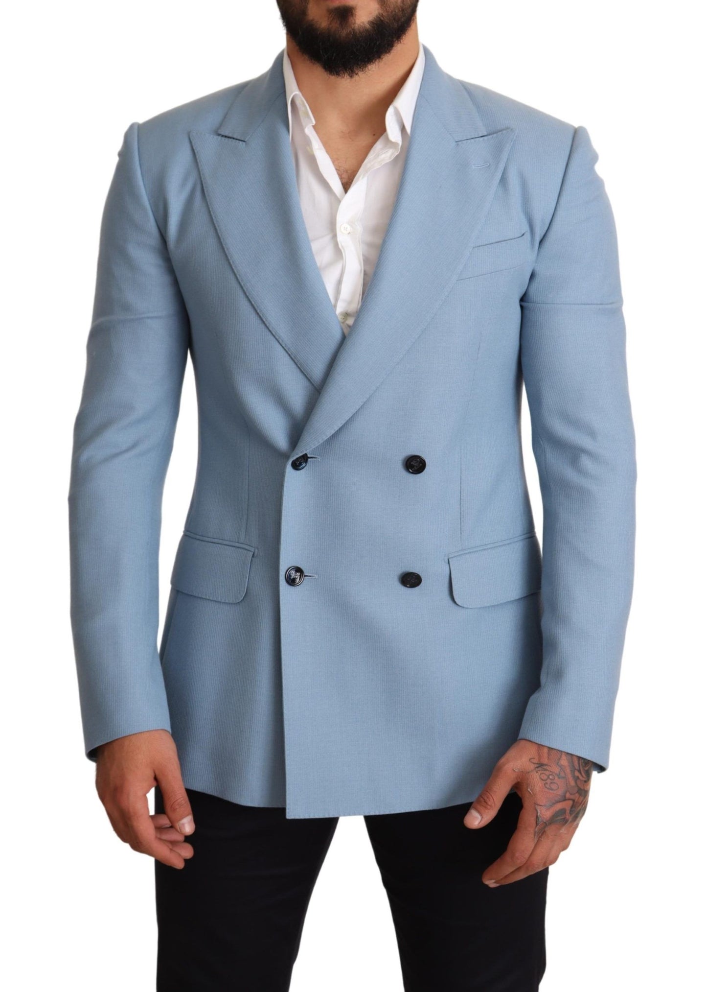 Blaue Slim-Fit-Blazerjacke aus Kaschmirseide von Dolce &amp; Gabbana