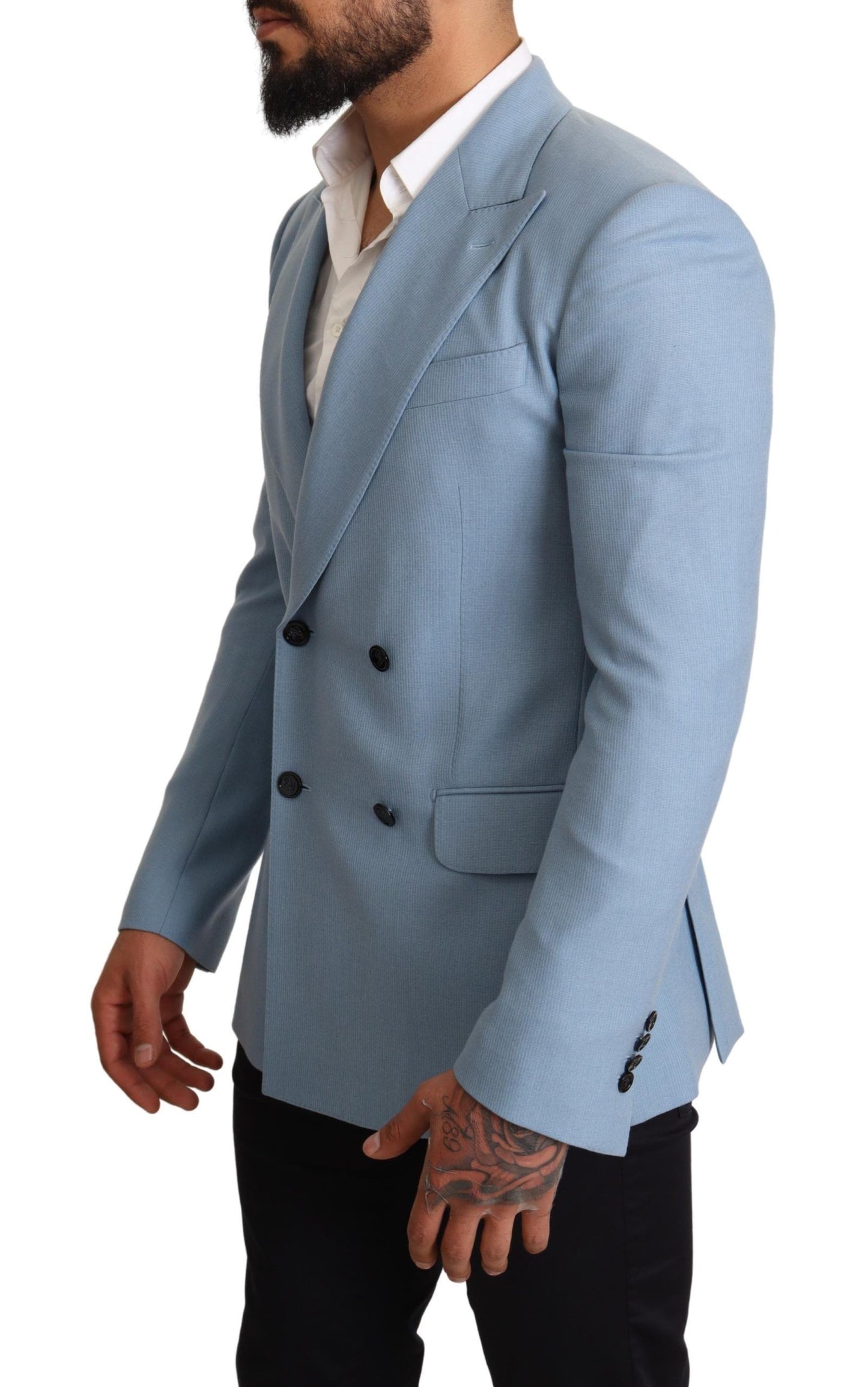 Blaue Slim-Fit-Blazerjacke aus Kaschmirseide von Dolce &amp; Gabbana