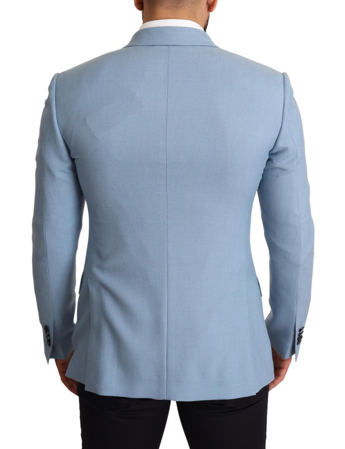 Dolce &amp; Gabbana Blue Cashmere Silk Slim Fit Blazer Jacket