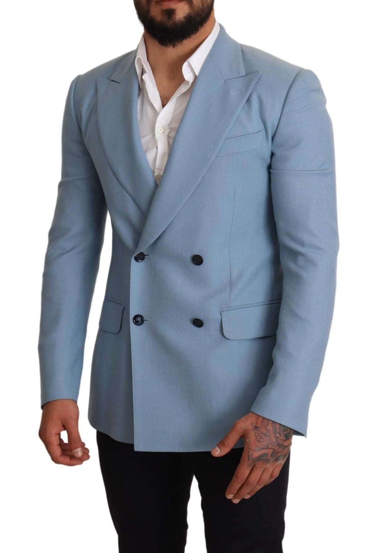 Blaue Slim-Fit-Blazerjacke aus Kaschmirseide von Dolce &amp; Gabbana