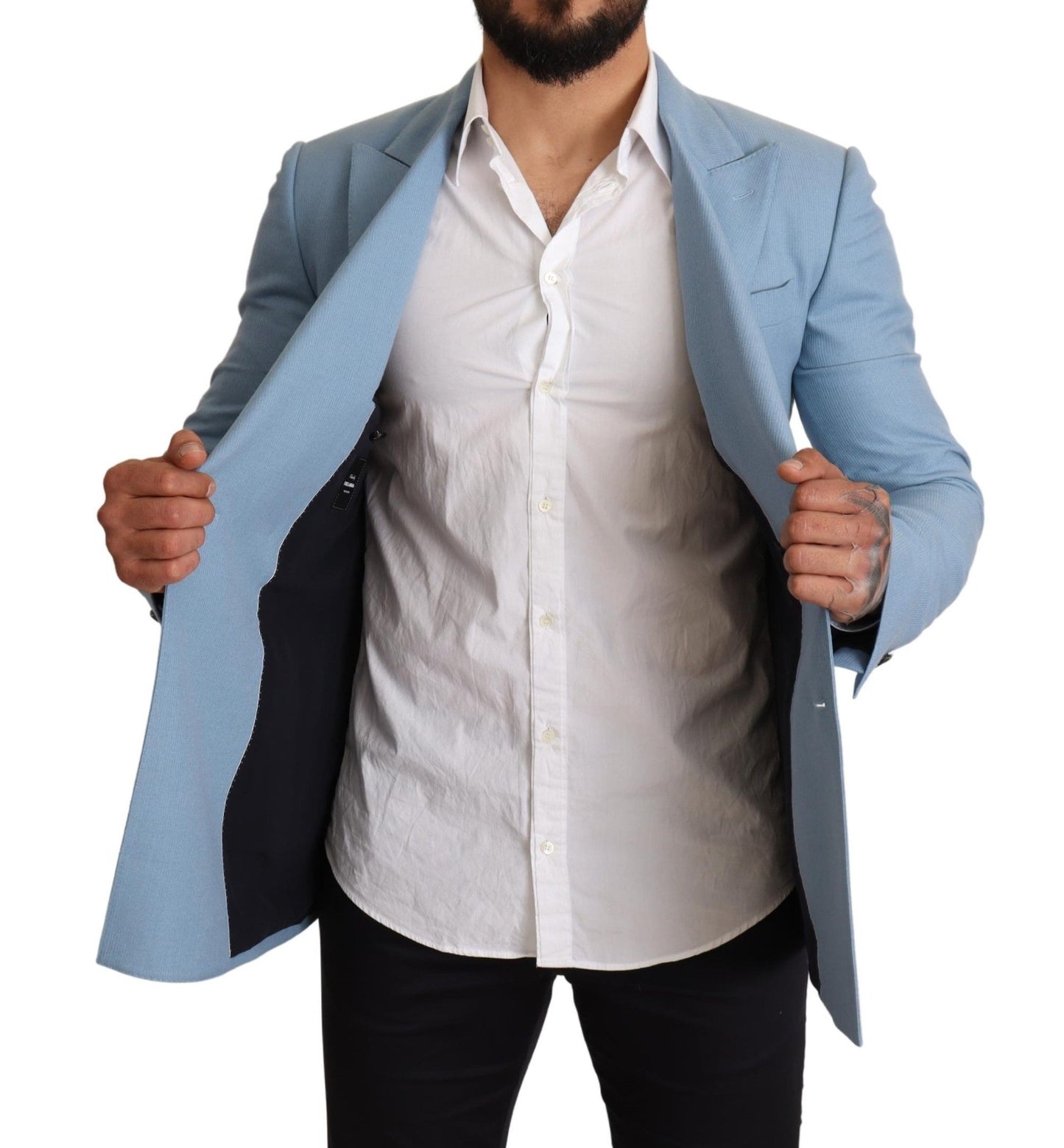 Blaue Slim-Fit-Blazerjacke aus Kaschmirseide von Dolce &amp; Gabbana