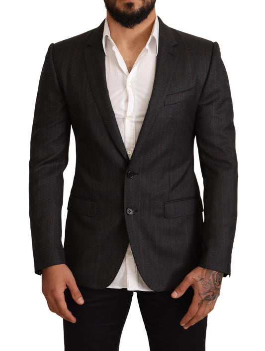 Dolce &amp; Gabbana Grey Check Wool Slim Fit Blazer Jacket