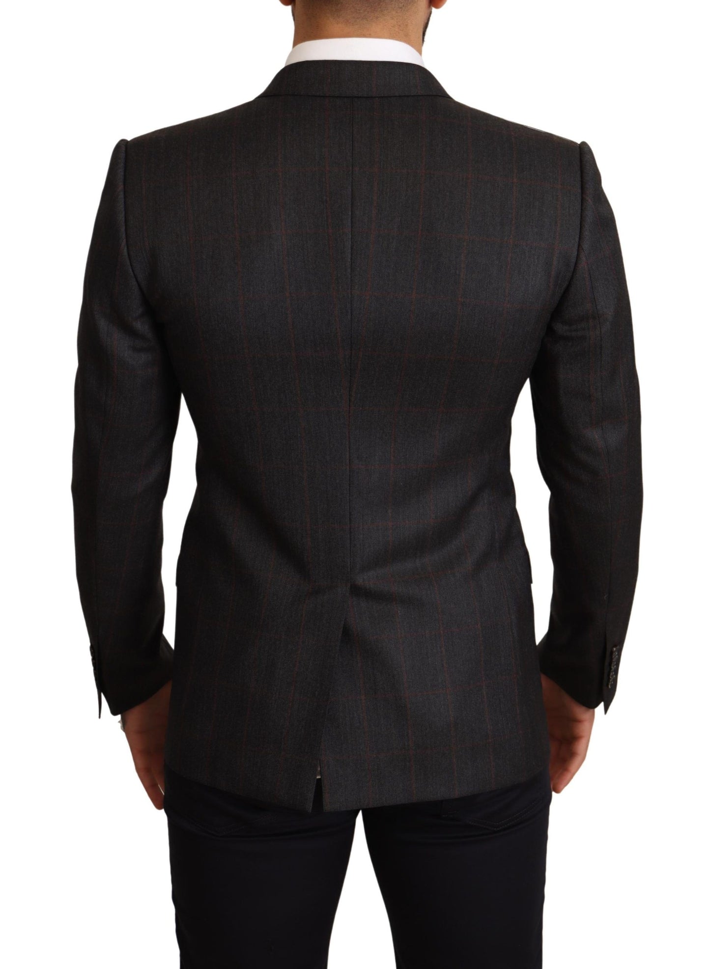 Dolce &amp; Gabbana Grey Check Wool Slim Fit Blazer Jacket