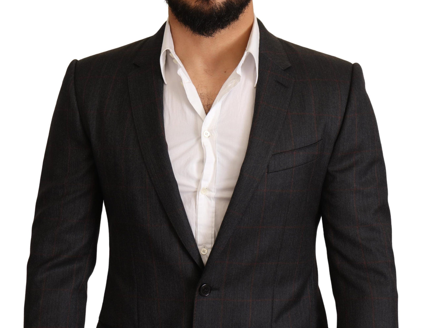 Dolce &amp; Gabbana Grey Check Wool Slim Fit Blazer Jacket