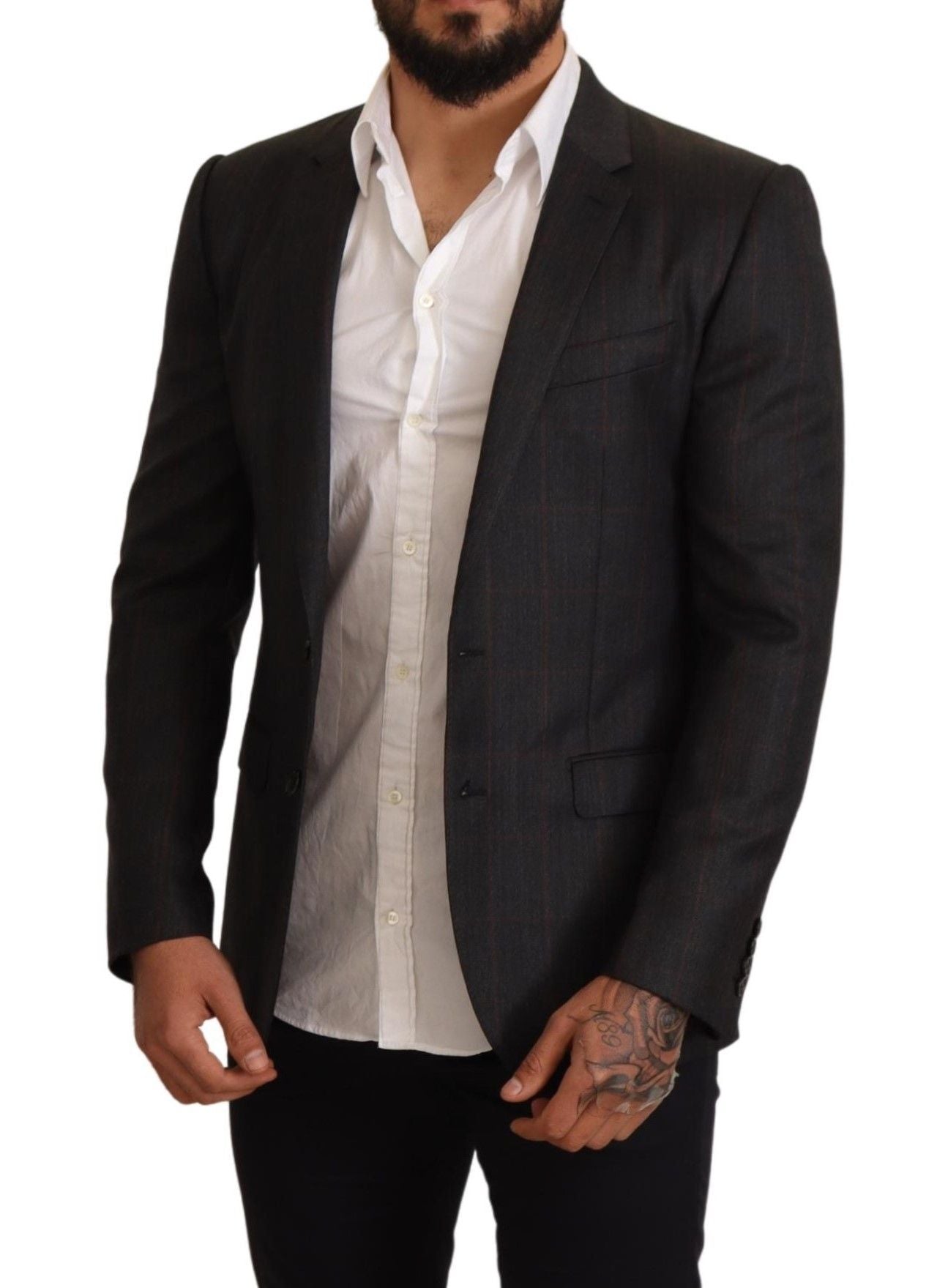 Dolce &amp; Gabbana Grey Check Wool Slim Fit Blazer Jacket