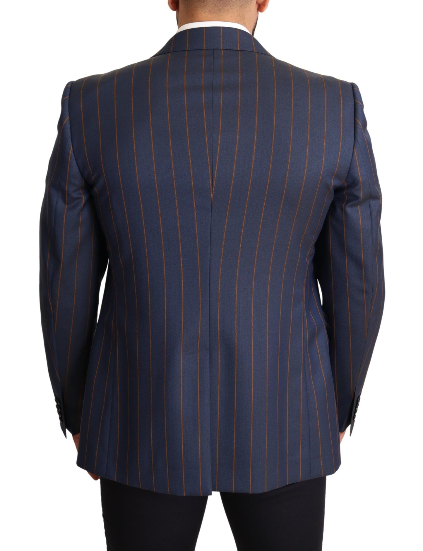 Dolce &amp; Gabbana Blue Striped Wool Slim Fit Blazer Jacket