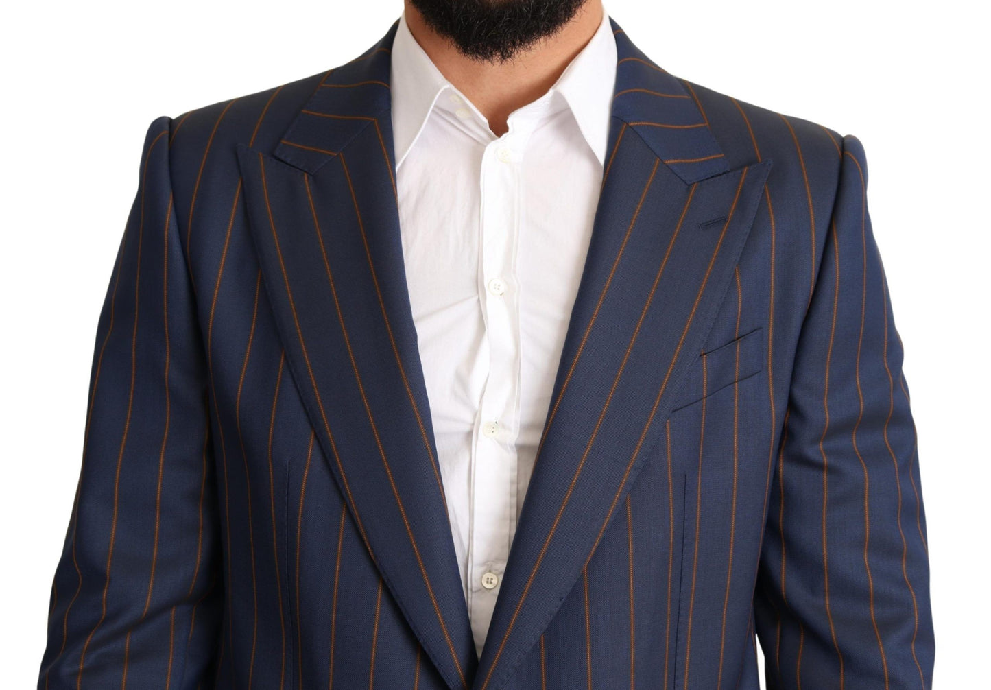 Dolce &amp; Gabbana Blue Striped Wool Slim Fit Blazer Jacket