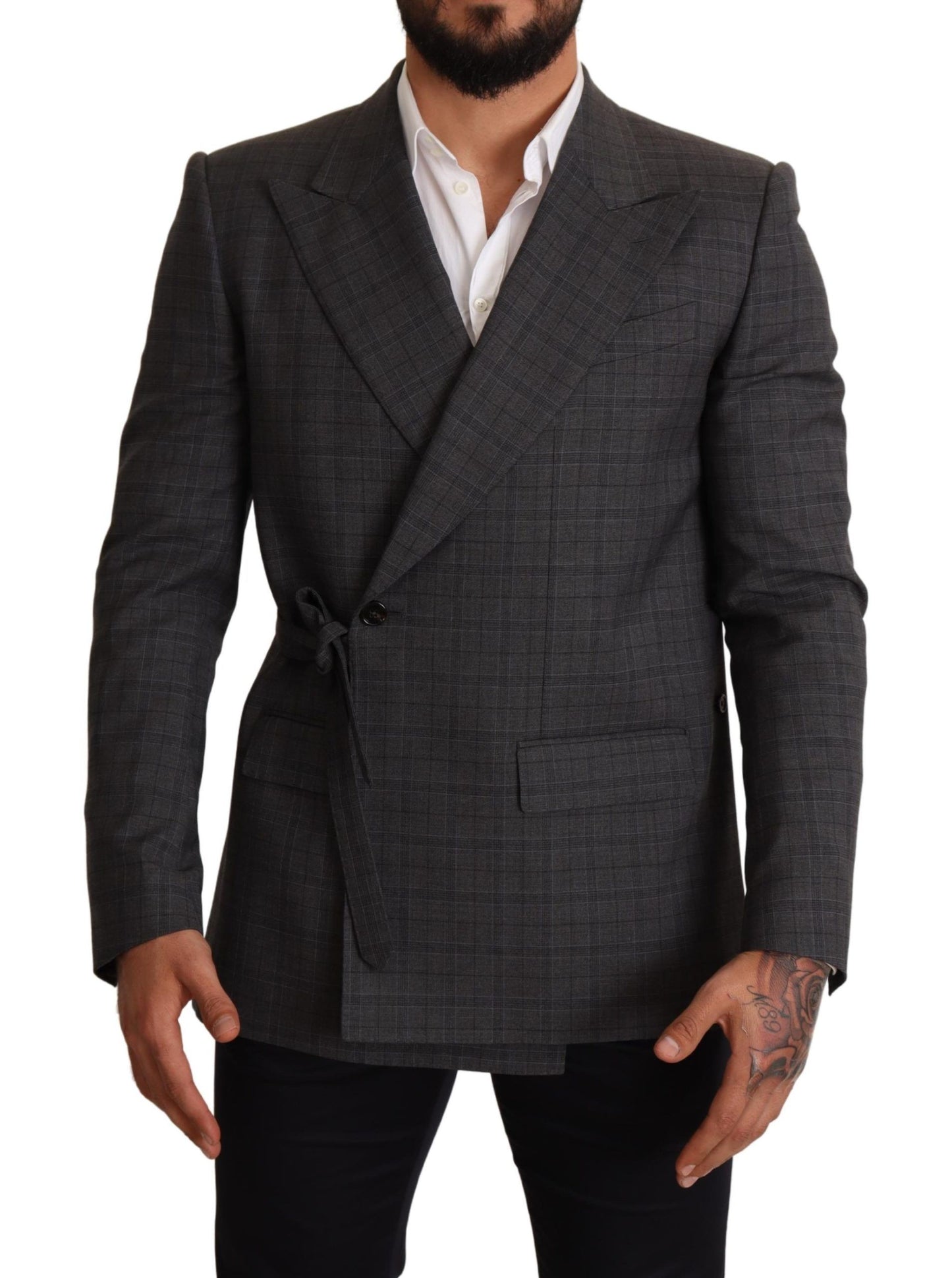 Dolce &amp; Gabbana Grey Check Wool Slim Fit Blazer Jacket