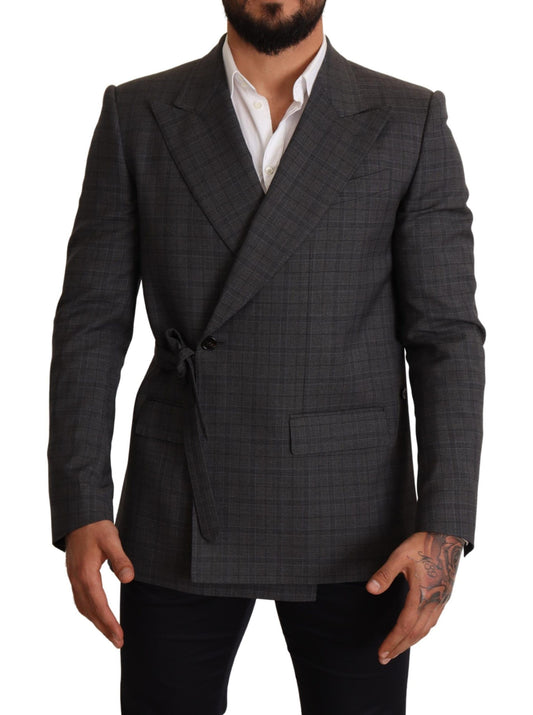 Dolce &amp; Gabbana Grey Check Wool Slim Fit Blazer Jacket