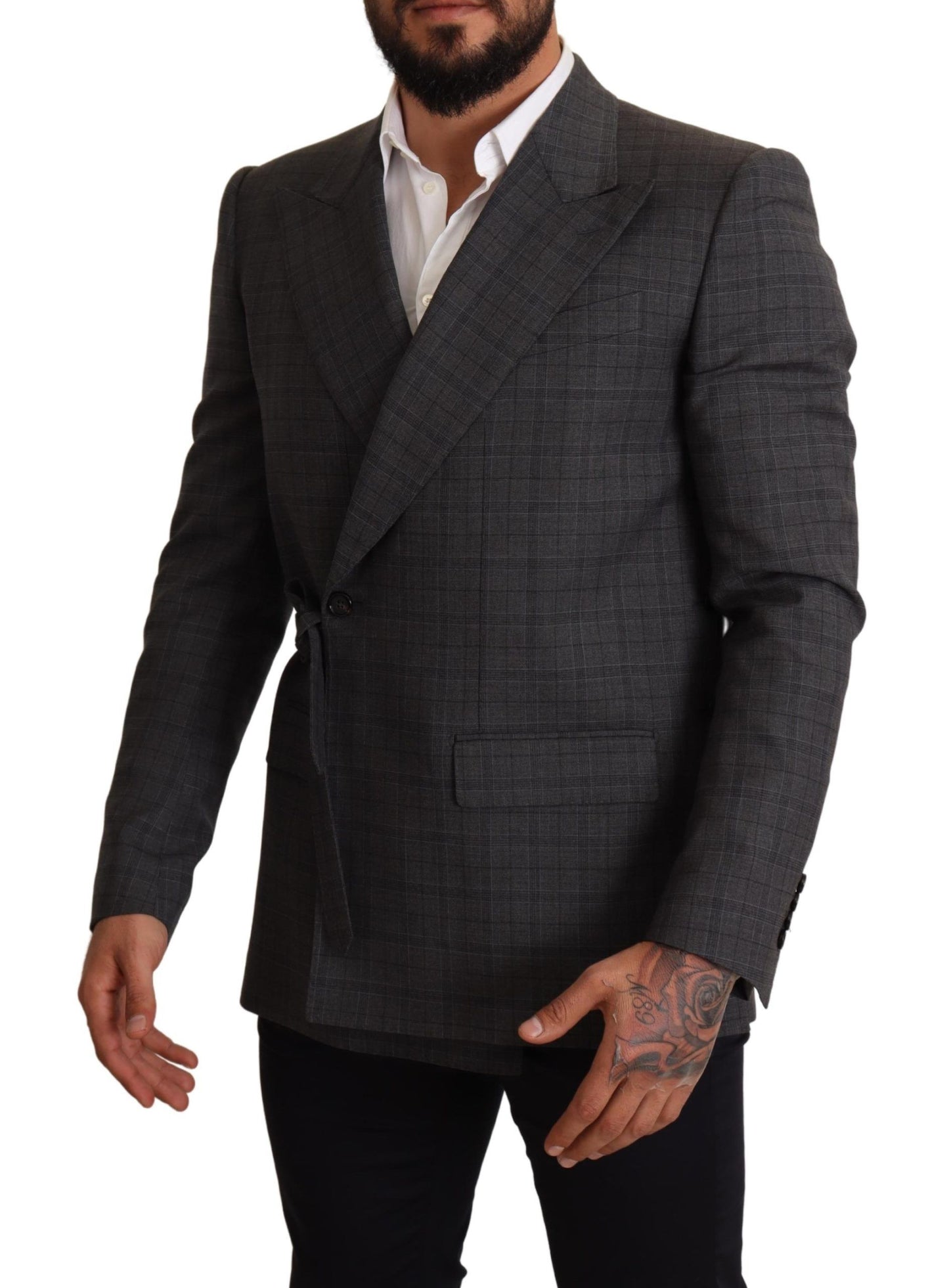 Dolce &amp; Gabbana Grey Check Wool Slim Fit Blazer Jacket