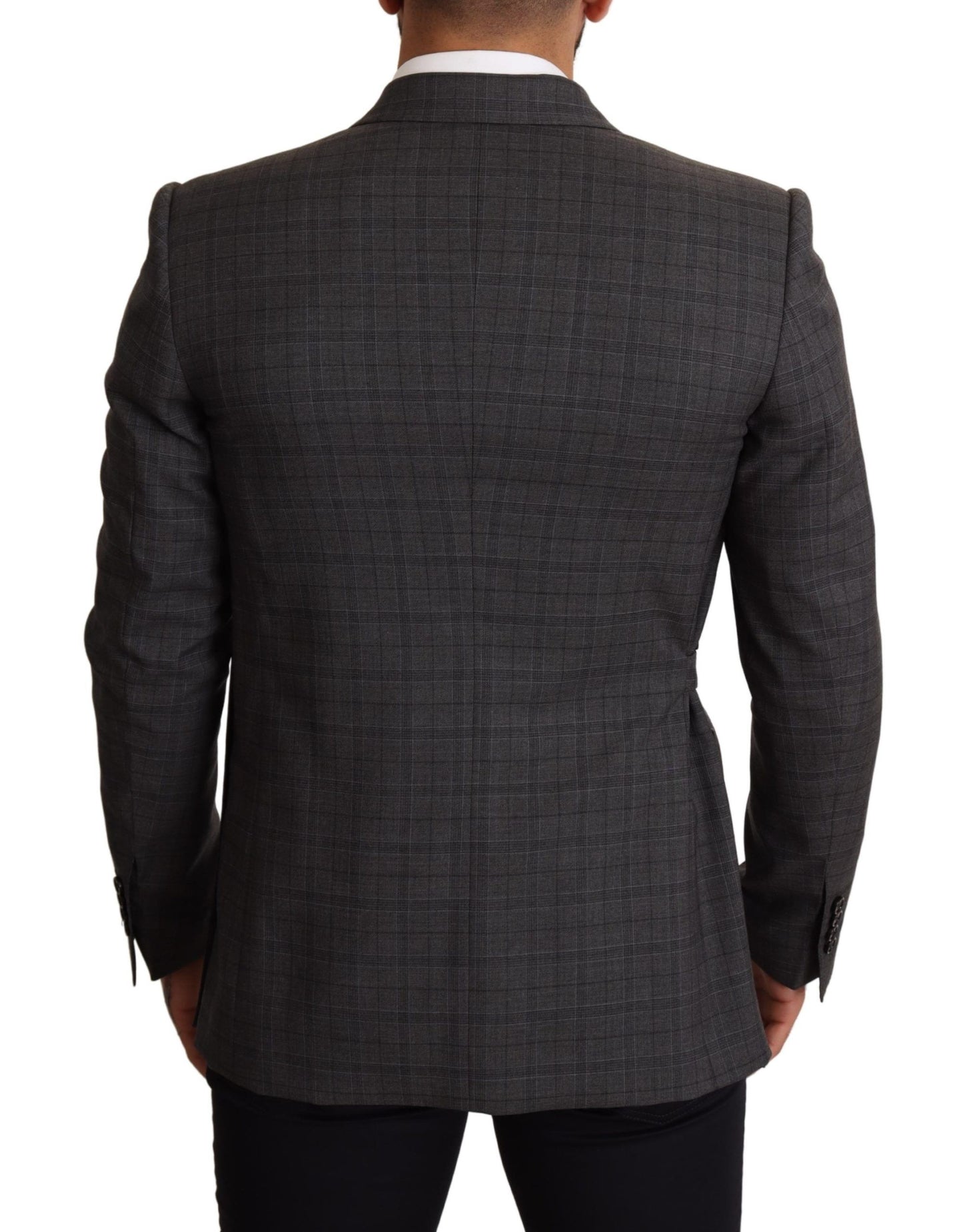 Dolce &amp; Gabbana Grey Check Wool Slim Fit Blazer Jacket