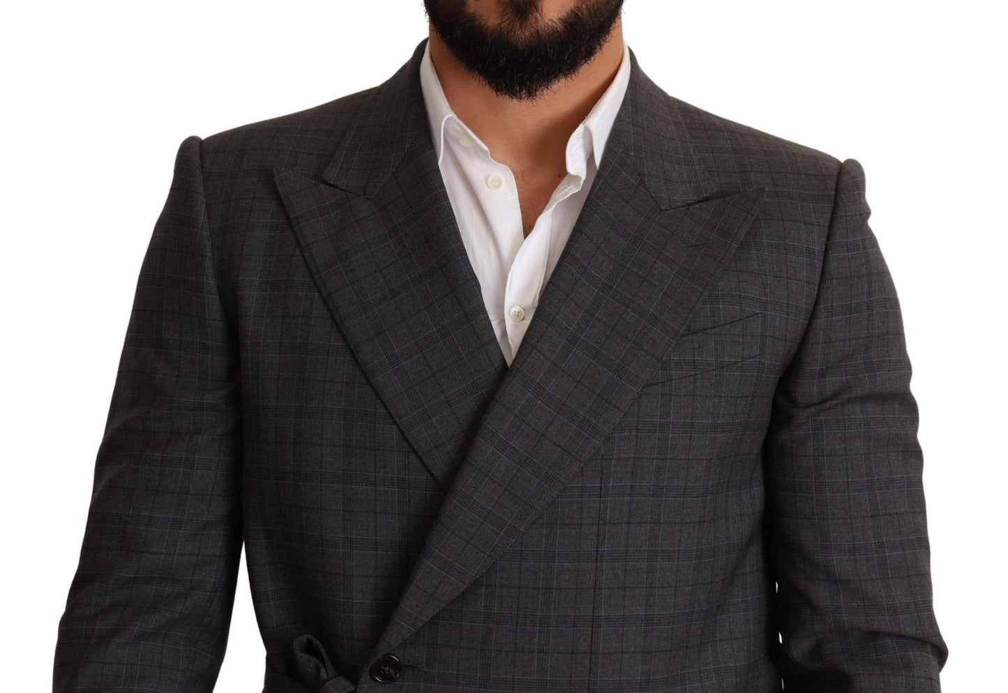 Dolce &amp; Gabbana Grey Check Wool Slim Fit Blazer Jacket