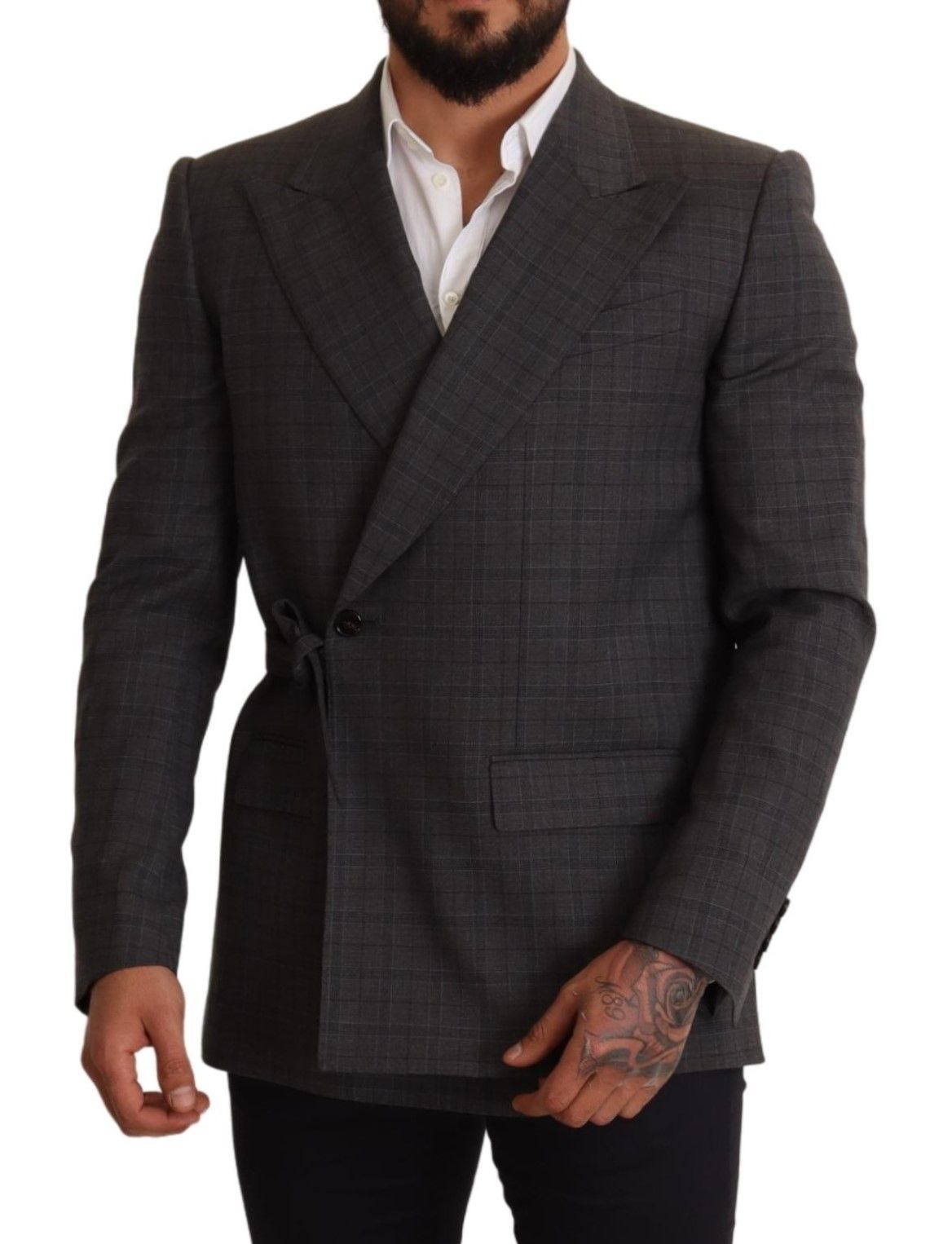 Dolce &amp; Gabbana Grey Check Wool Slim Fit Blazer Jacket