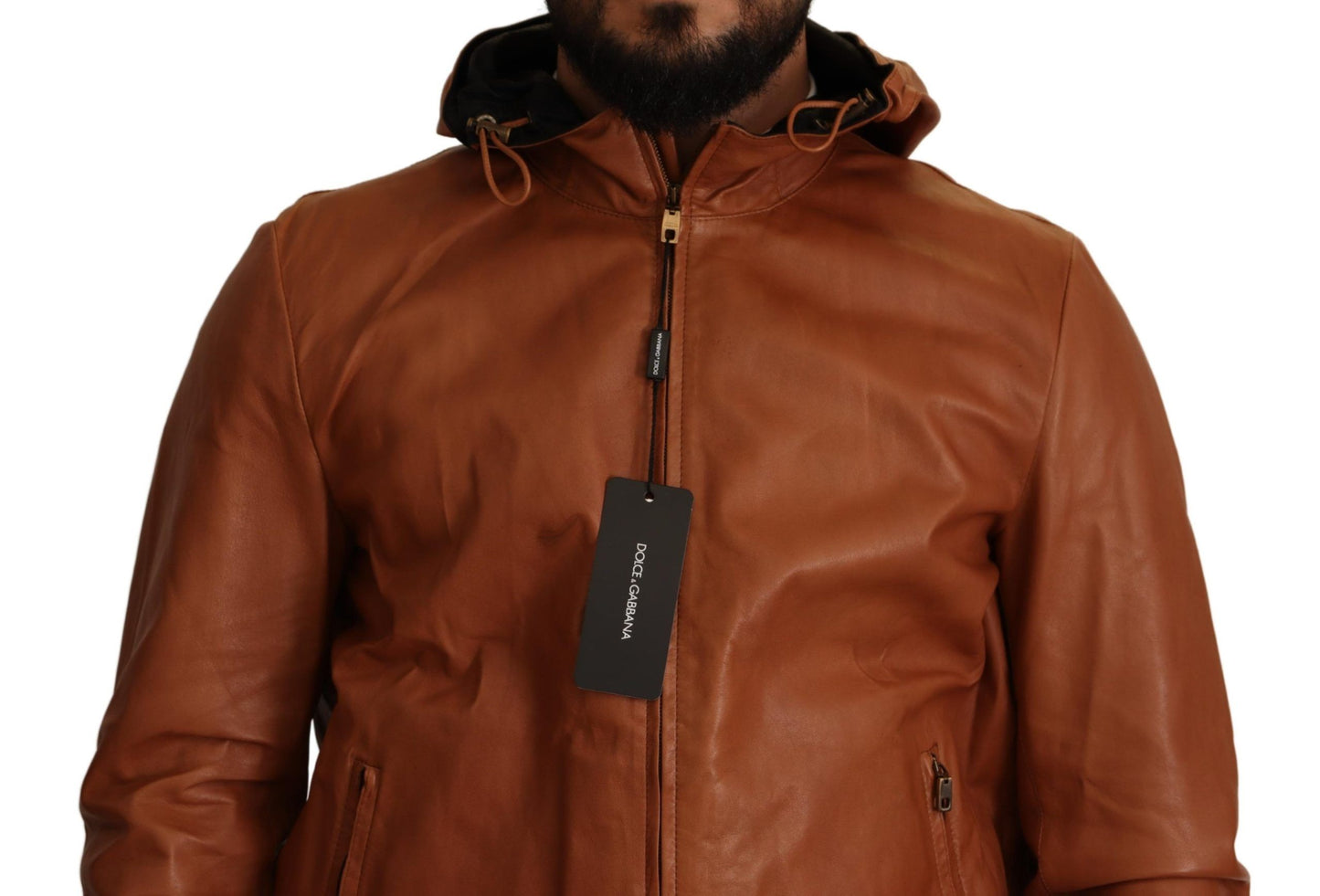 Dolce &amp; Gabbana Brown Leather Lambskin Hooded Coat Jacket