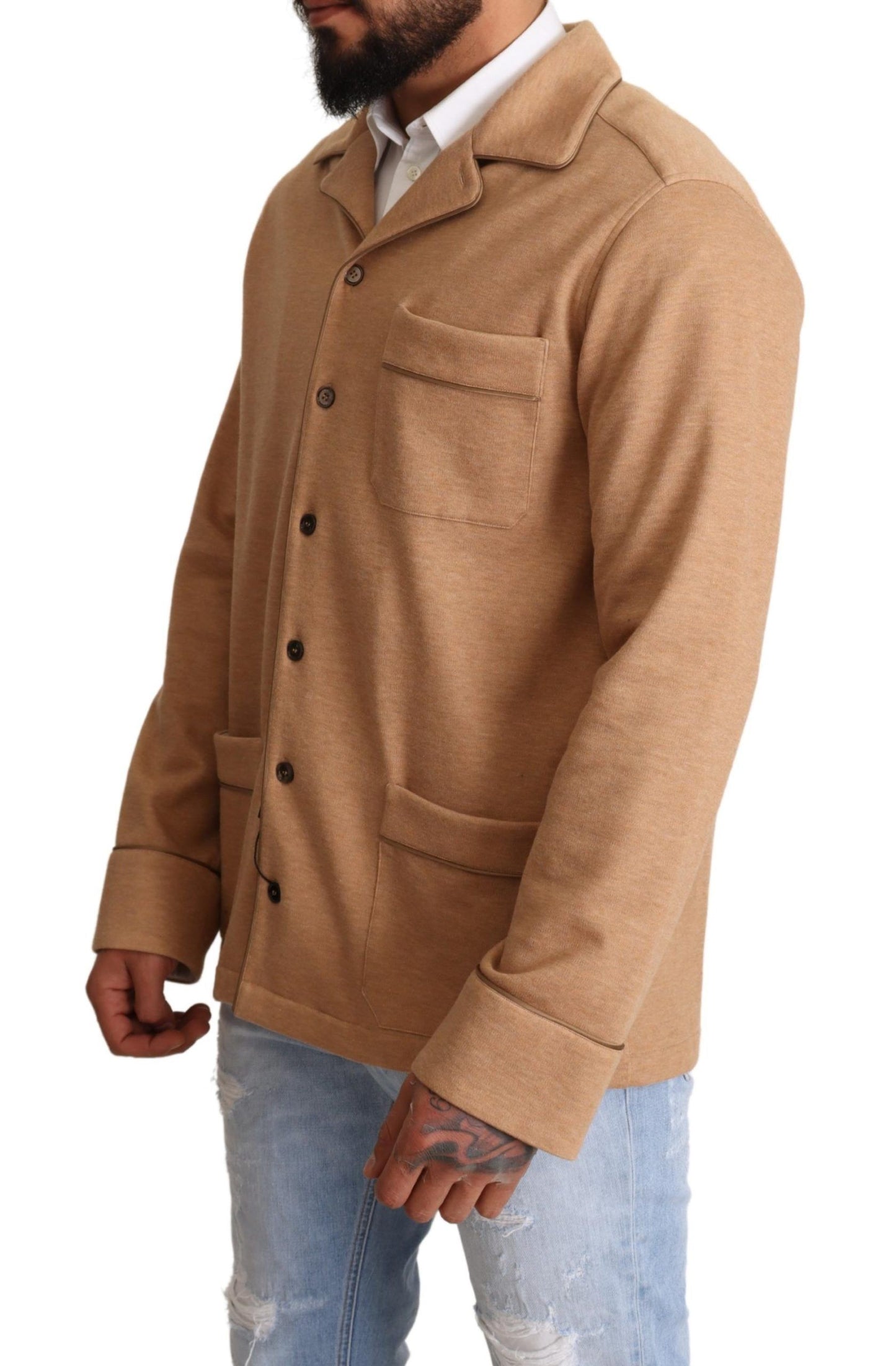 Dolce &amp; Gabbana Brown Cotton Button Collared Coat Jacket