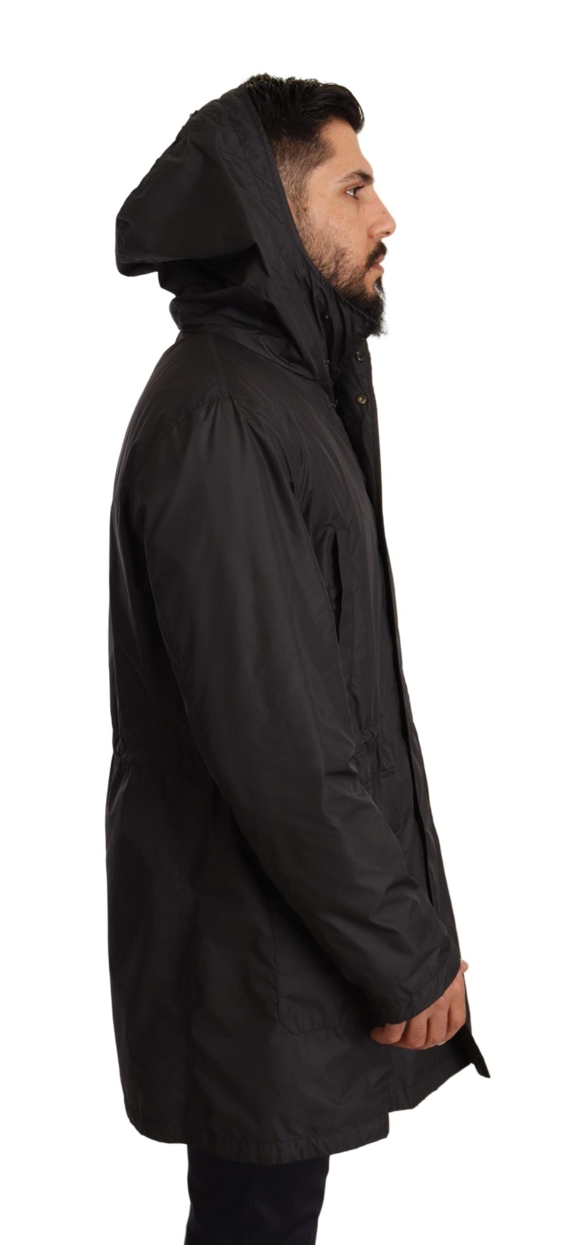 Dolce &amp; Gabbana Black Hooded Mens Trench Coat Jacket