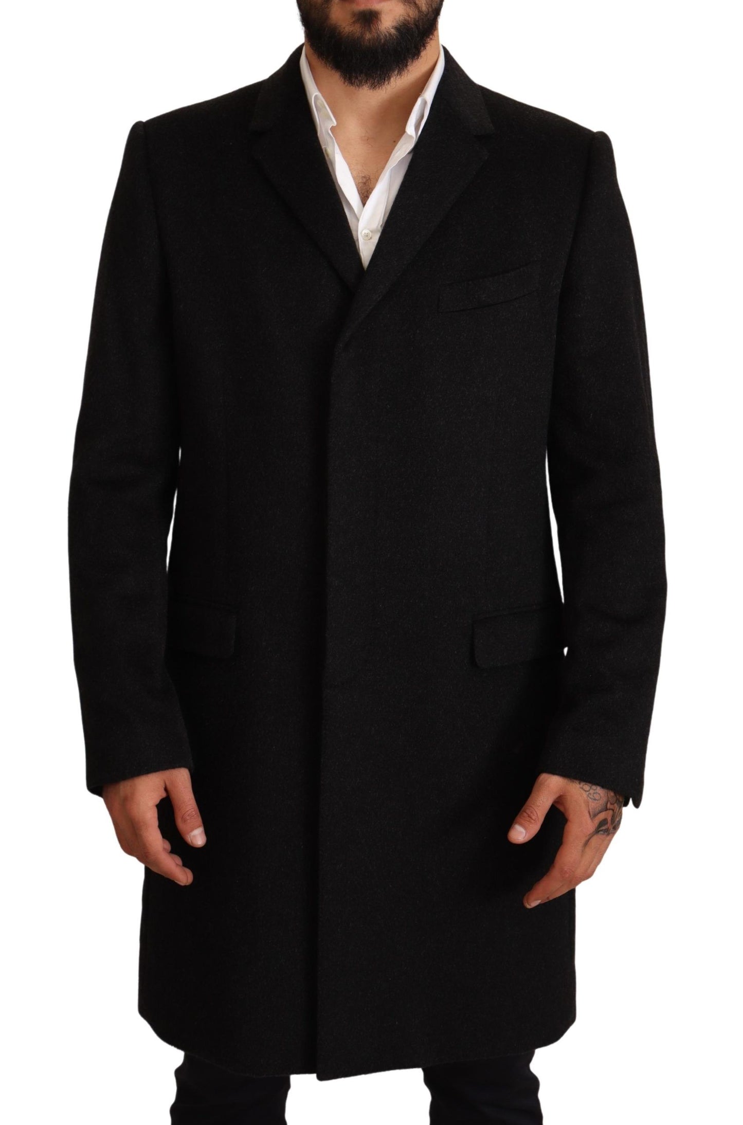 Dolce &amp; Gabbana Grey Long Cashmere Coat Jacket