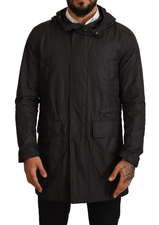 Dolce &amp; Gabbana Black Hooded Trench Coat Jacket