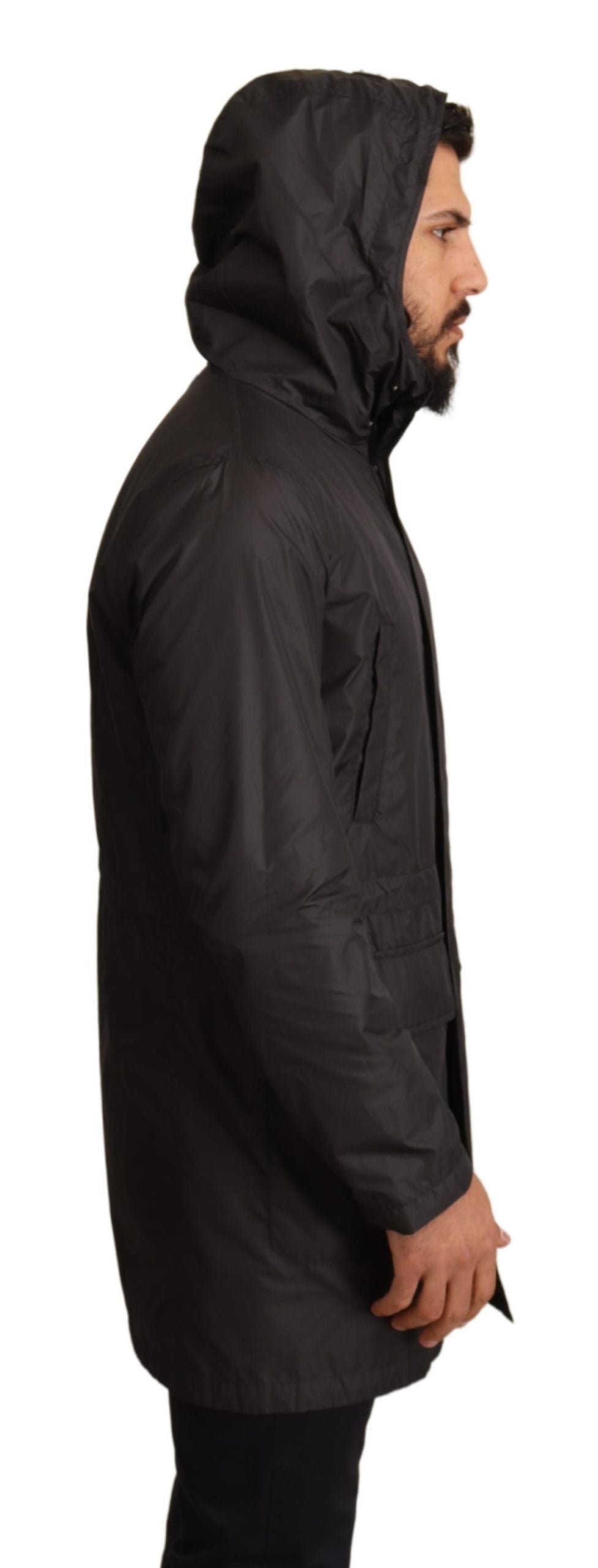 Dolce &amp; Gabbana Black Hooded Trench Coat Jacket