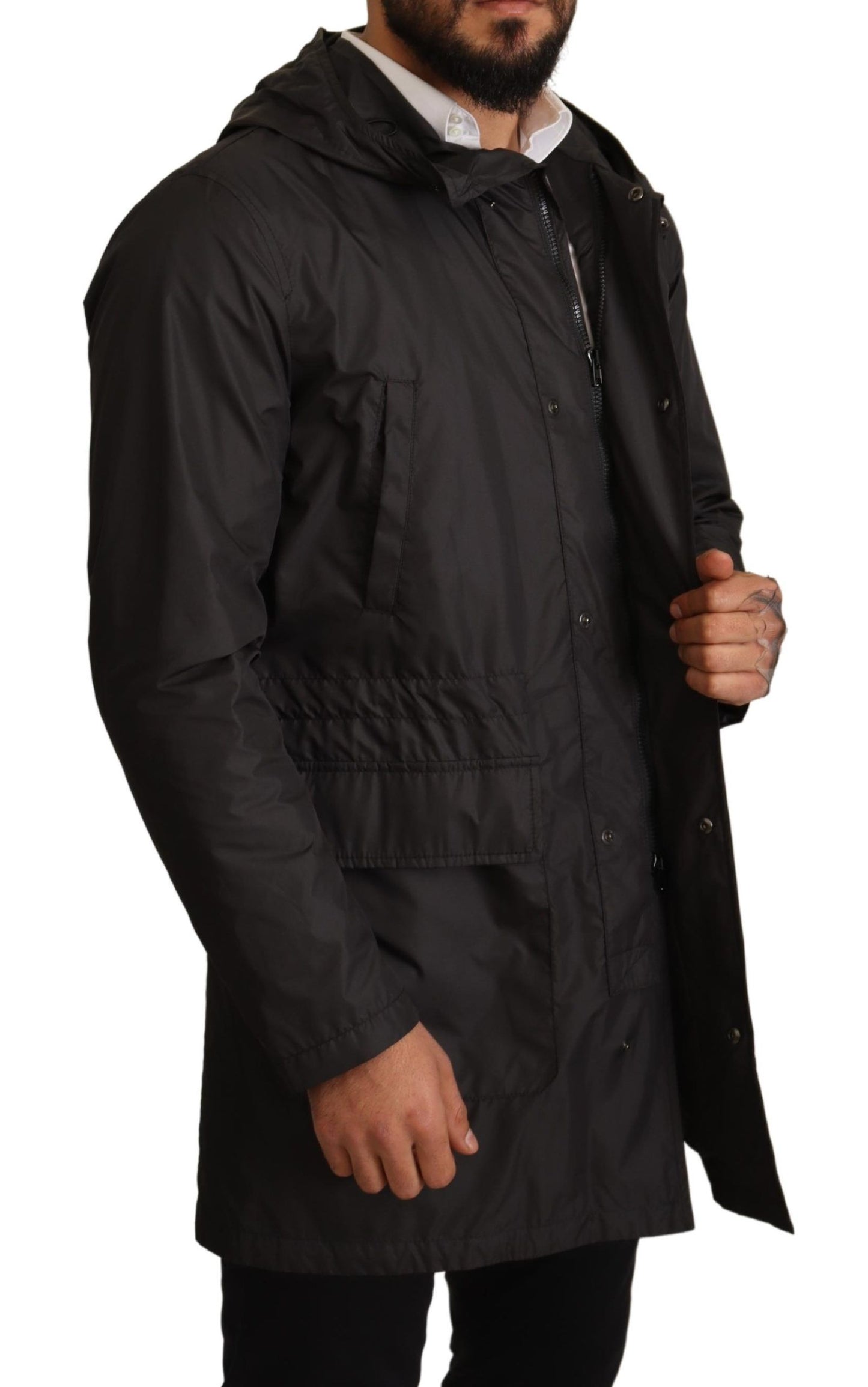 Dolce &amp; Gabbana Black Hooded Trench Coat Jacket