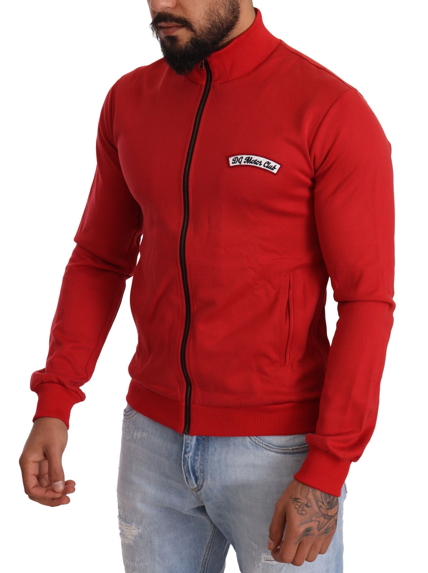 Dolce & Gabbana Elegant Red Full Zip Sweater with DG Motor Club Motif