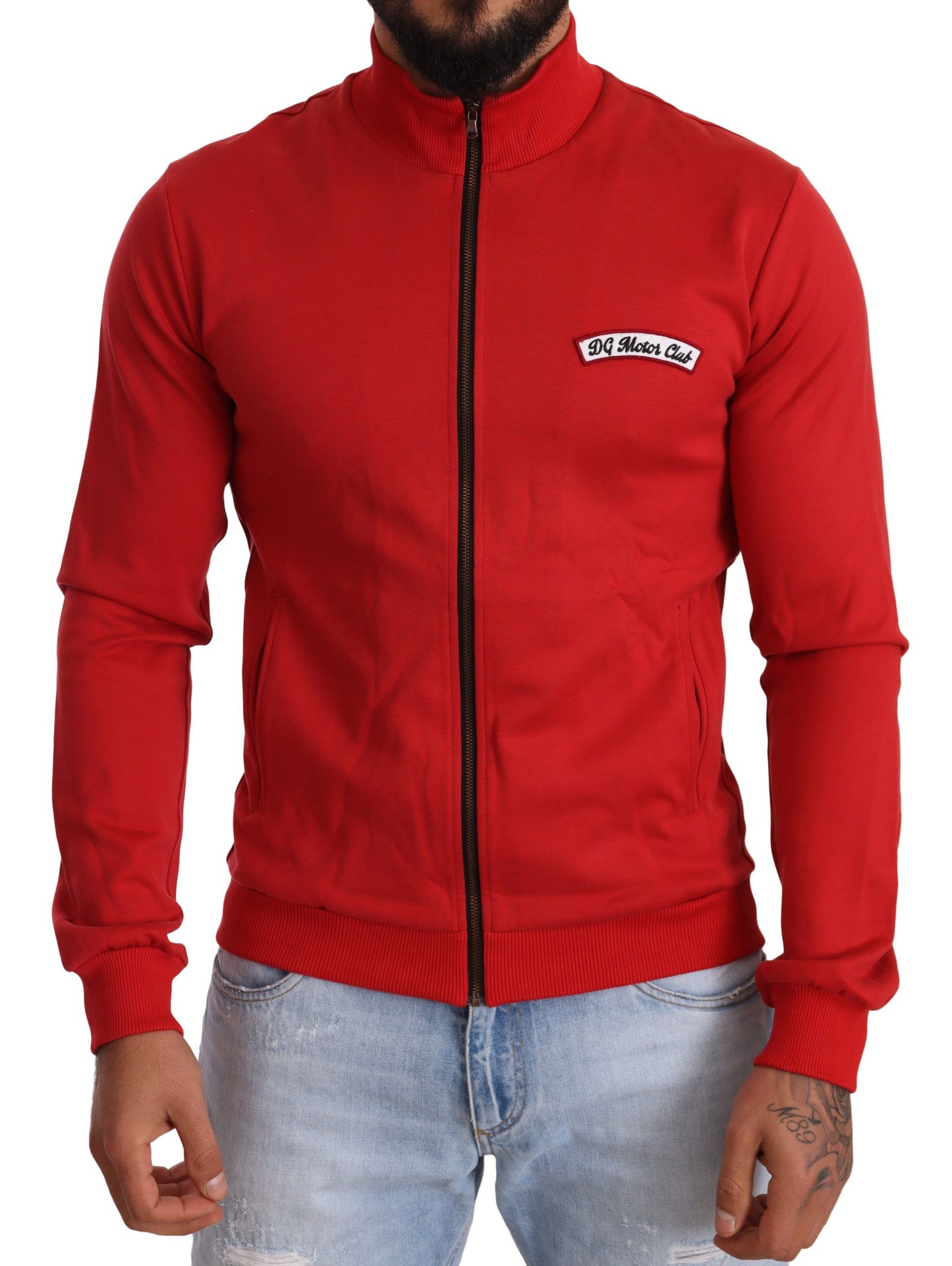 Dolce &amp; Gabbana Red DG Motor Club Zipper Stretch Sweater