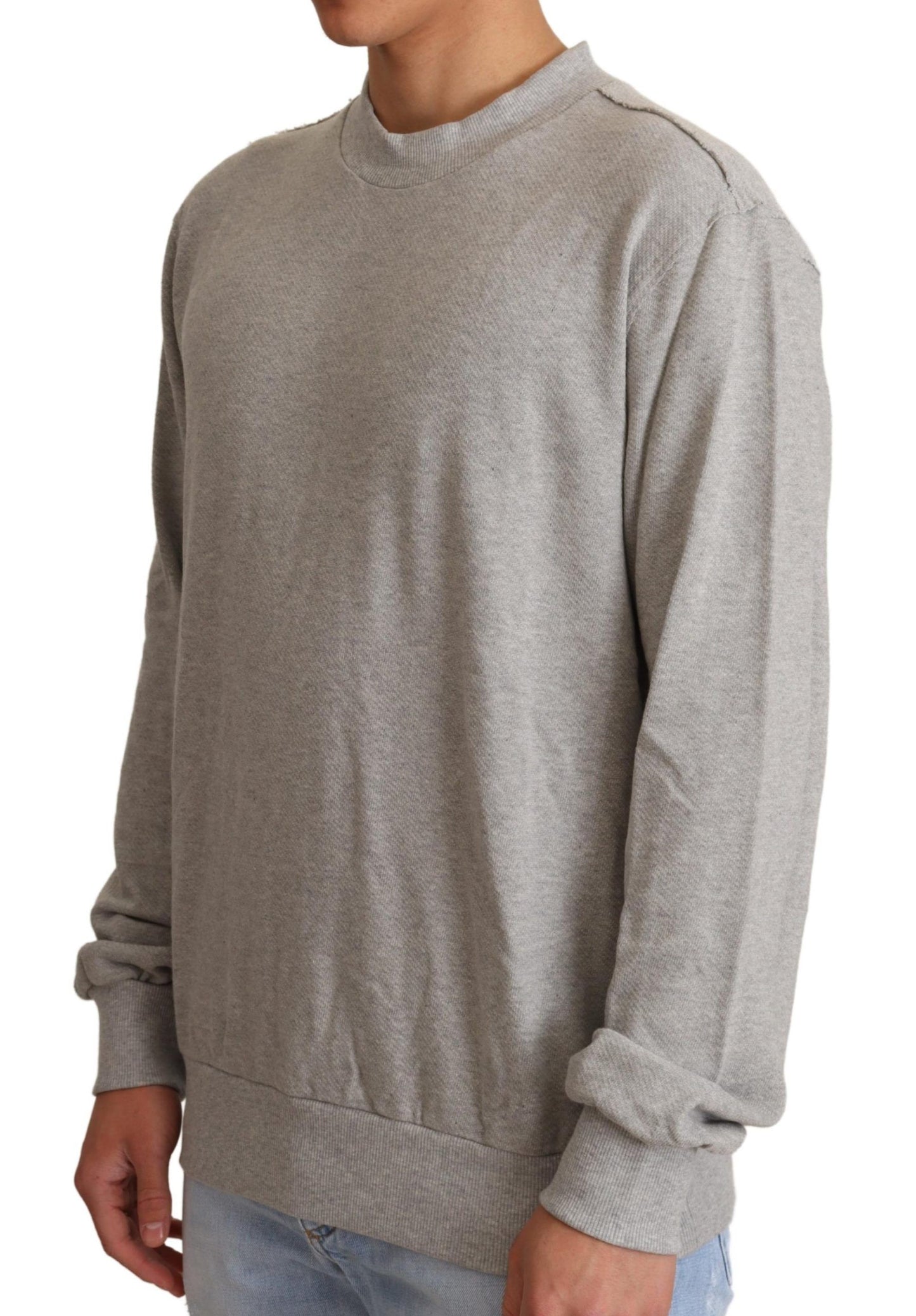 Dolce &amp; Gabbana Grey Cotton Crewneck Pullover Sweater