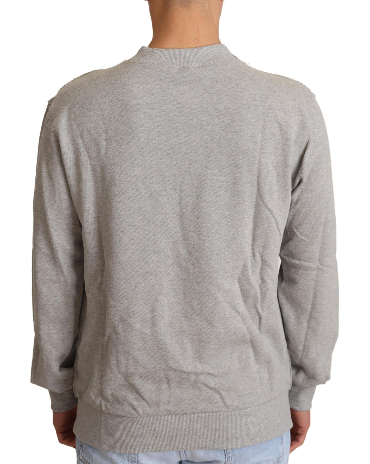 Dolce &amp; Gabbana Grey Cotton Crewneck Pullover Sweater