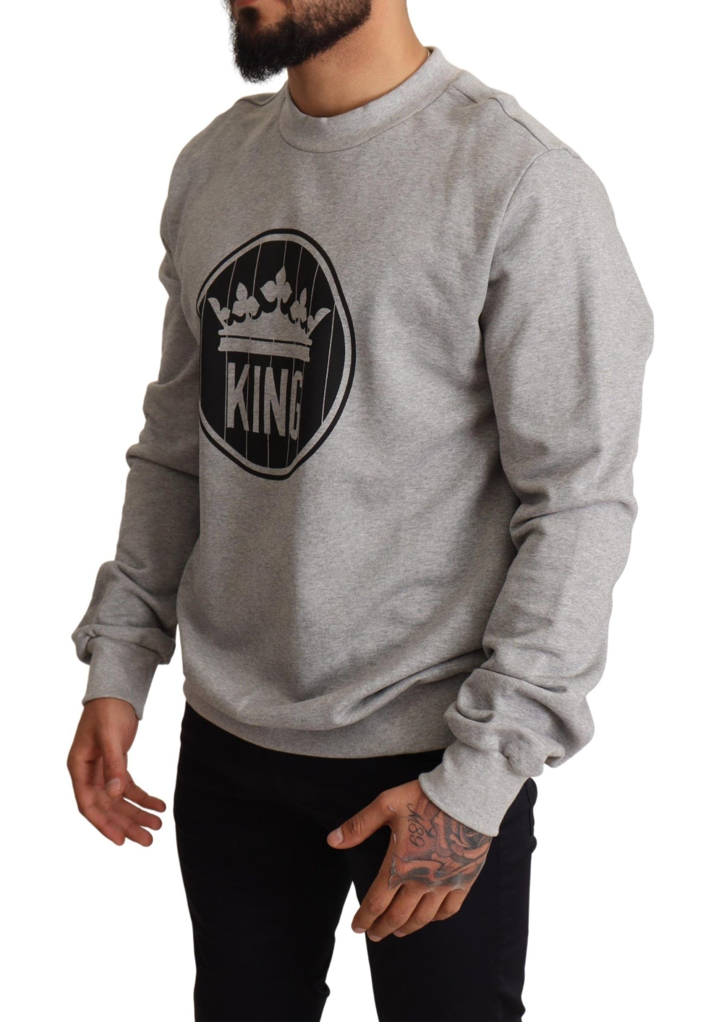 Dolce &amp; Gabbana Grey Crown King Print Cotton Sweater