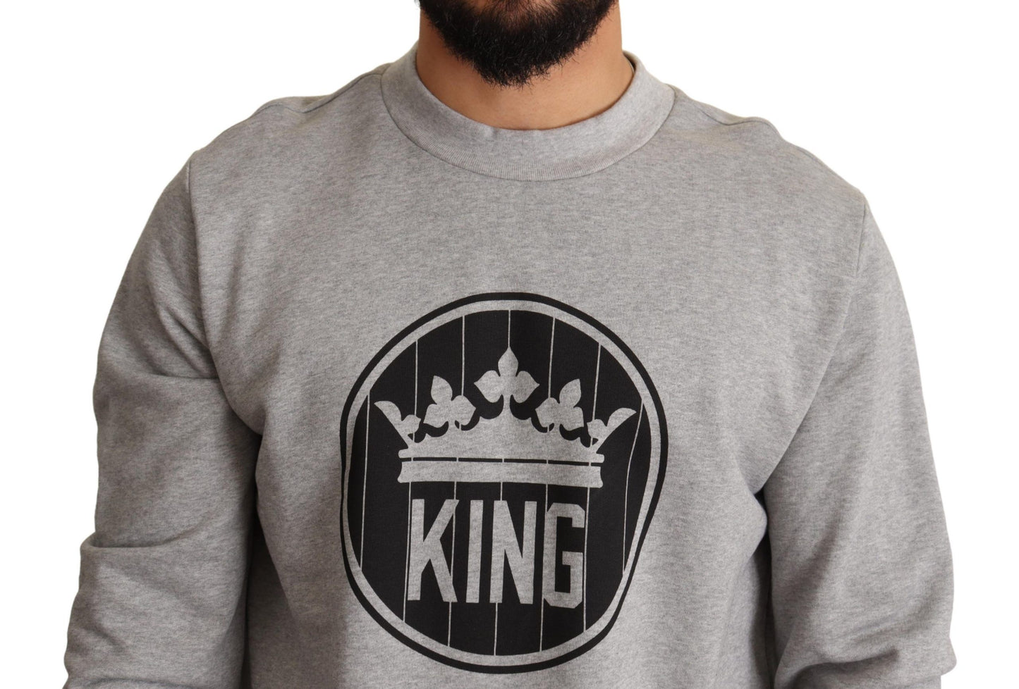 Dolce &amp; Gabbana Grey Crown King Print Cotton Sweater