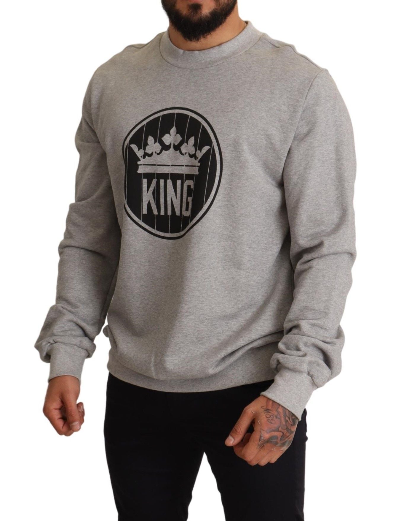 Dolce &amp; Gabbana Grey Crown King Print Cotton Sweater