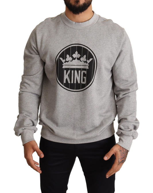 Dolce &amp; Gabbana Grey Crown King Print Cotton Sweater