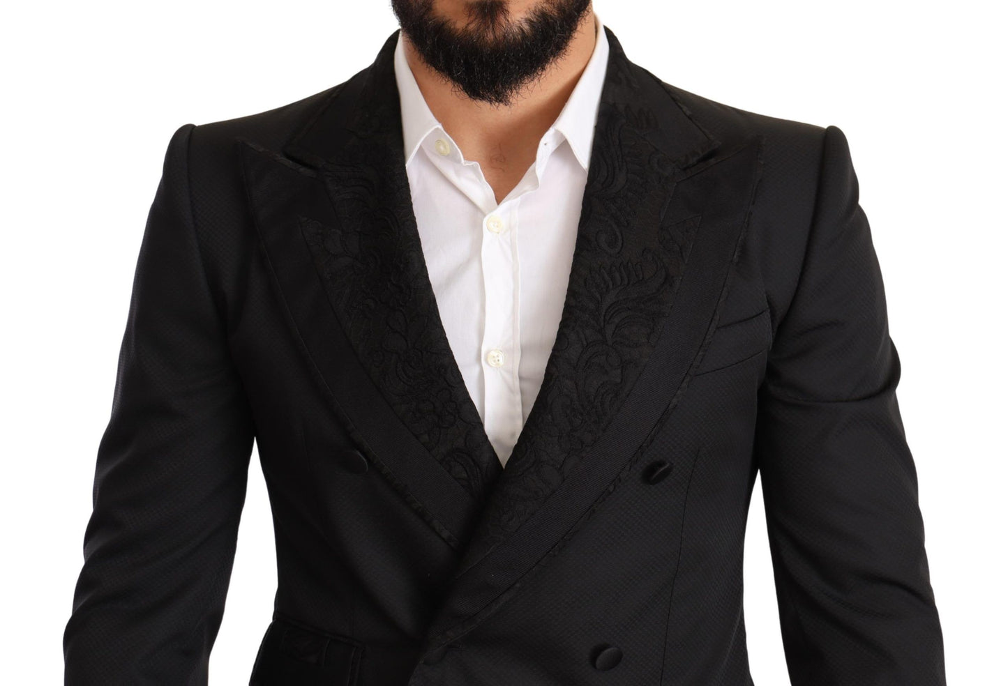 Dolce &amp; Gabbana Black Brocade 2 Piece Set Polyester Suit