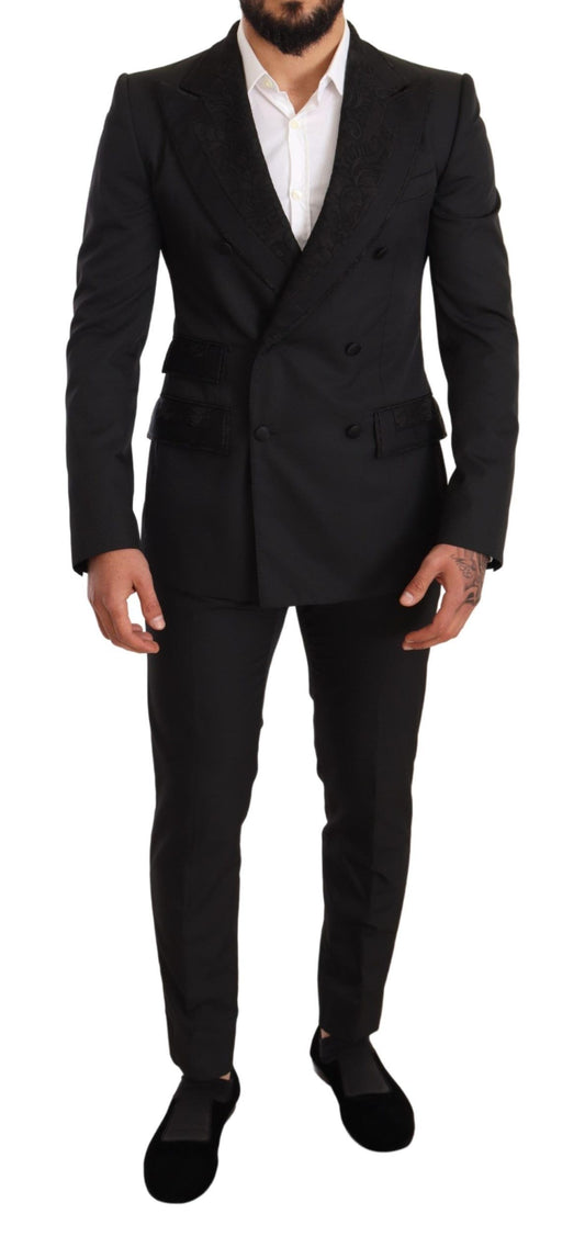 Dolce &amp; Gabbana Black Brocade 2 Piece Set Polyester Suit