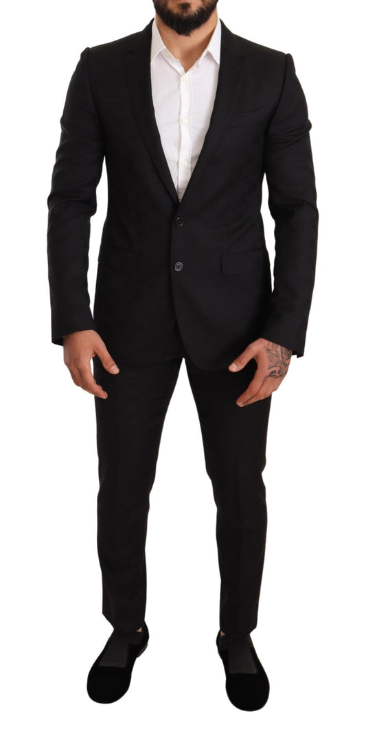 Dolce &amp; Gabbana Black Logo Wool Slim Fit 2 Piece MARTINI Suit