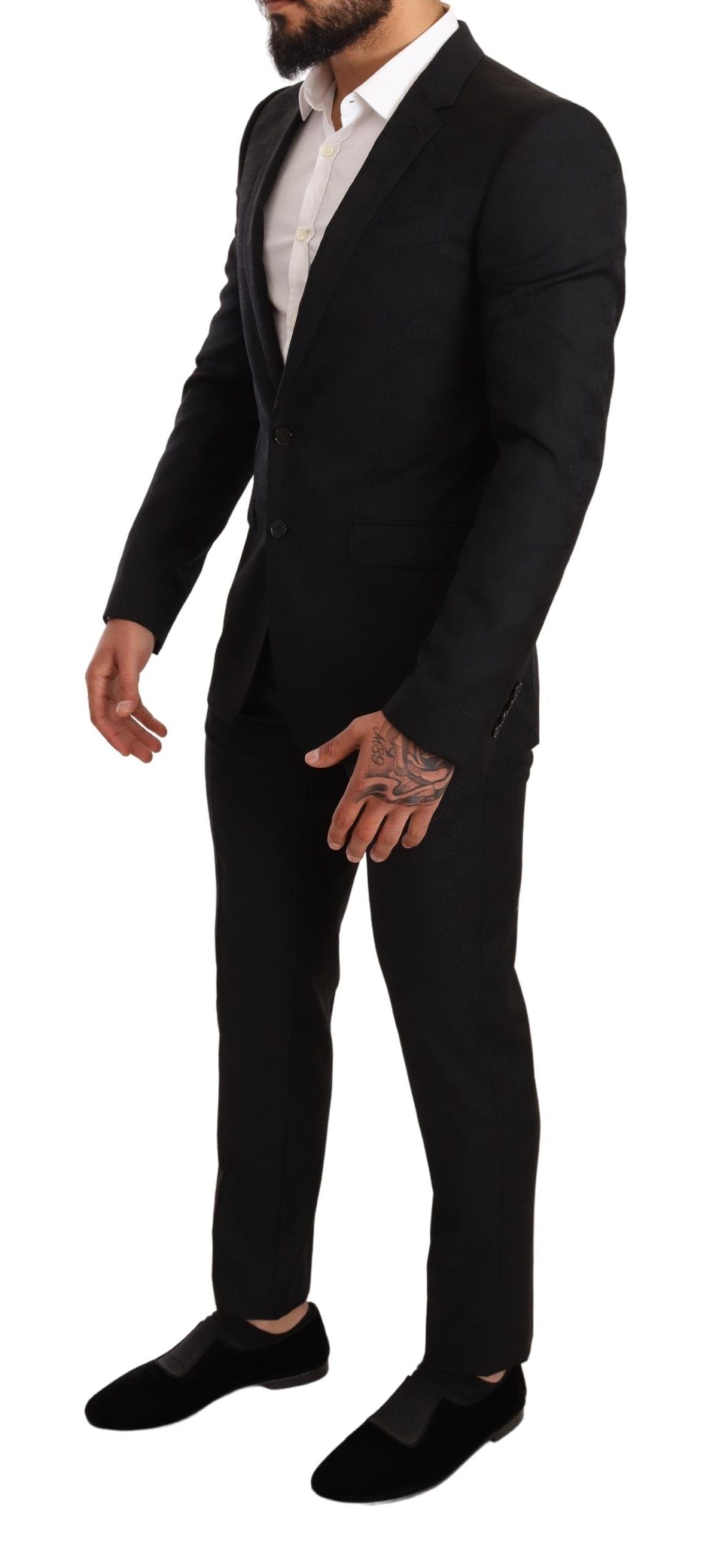 Dolce &amp; Gabbana Black Logo Wool Slim Fit 2 Piece MARTINI Suit